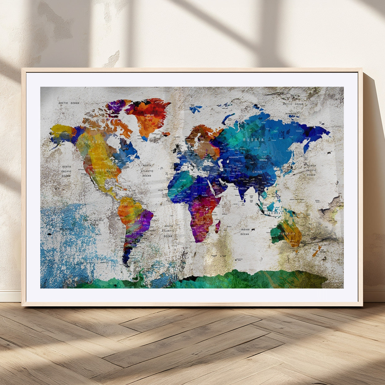 MGC-FP-36x24 - Push Pin World Map Canvas Print – Framed Wall Art for Couples to Track Their Travels – Anniversary
