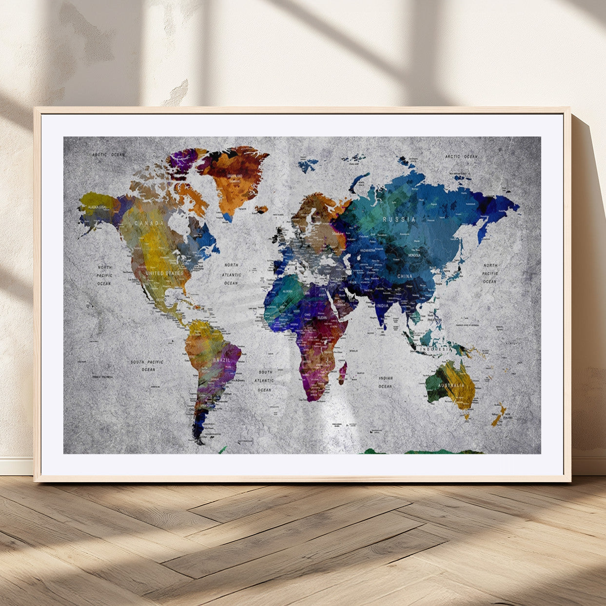 MGC-FP-36x24 - Push Pin World Map Canvas Print – Framed Wall Art for Couples to Track Their Travels – Anniversary