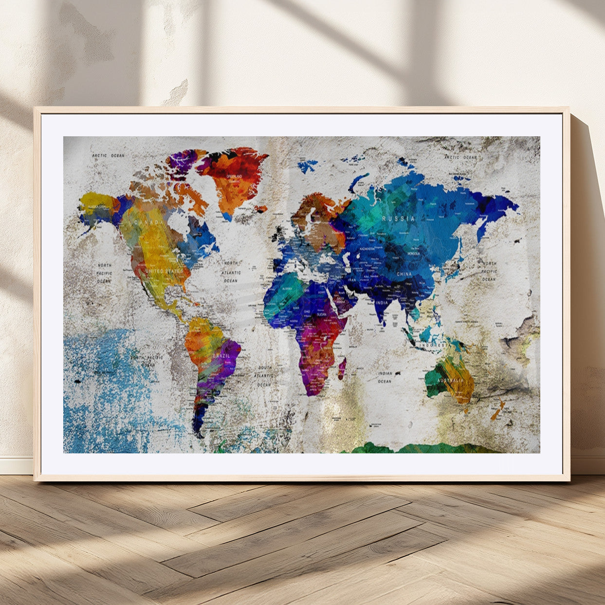 MGC-FP-36x24 - Push Pin World Map Canvas Print – Framed Wall Art for Couples to Track Their Travels – Anniversary