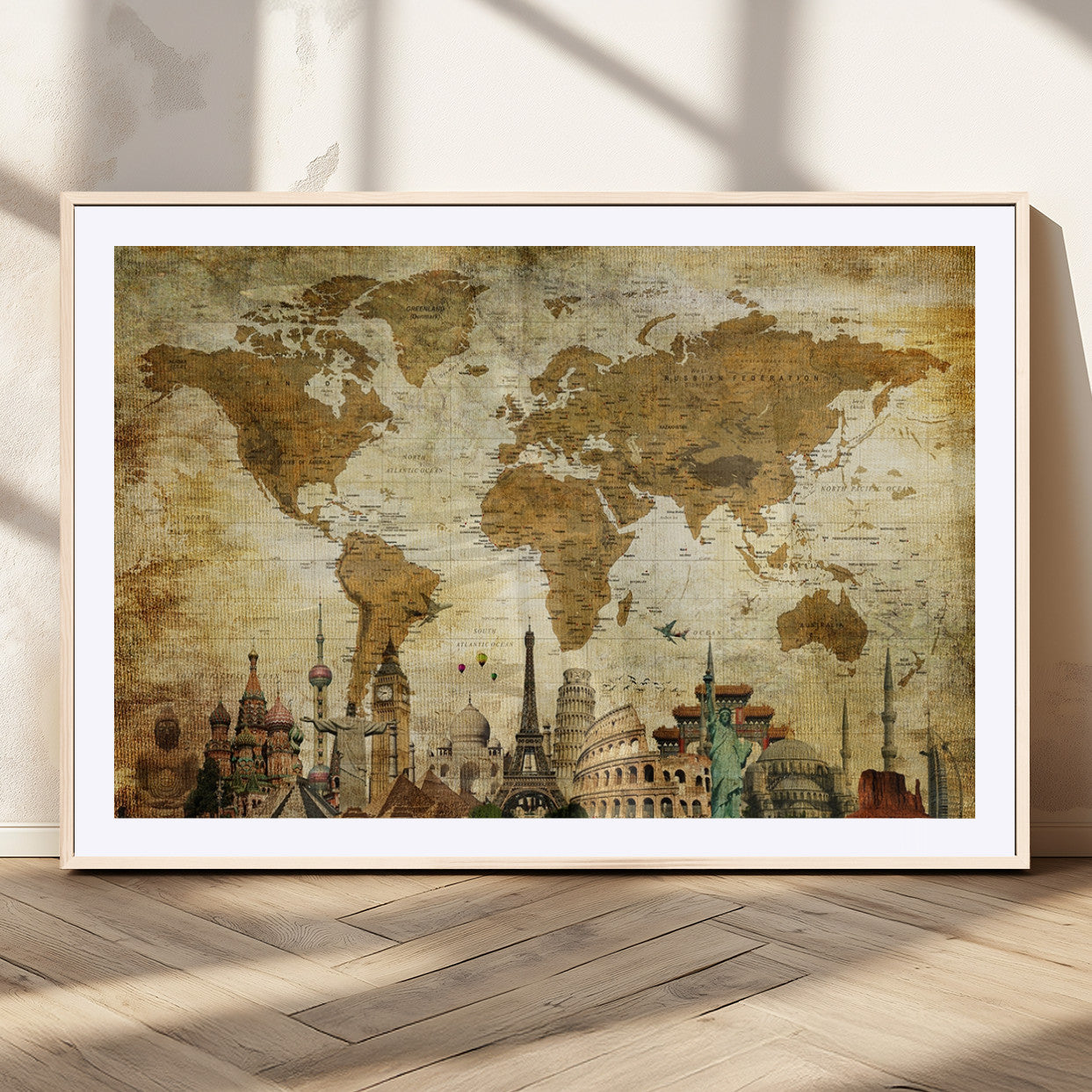 MGC-FP-36x24 - Push Pin World Map Canvas Print – Framed Wall Art for Couples to Track Their Travels – Anniversary