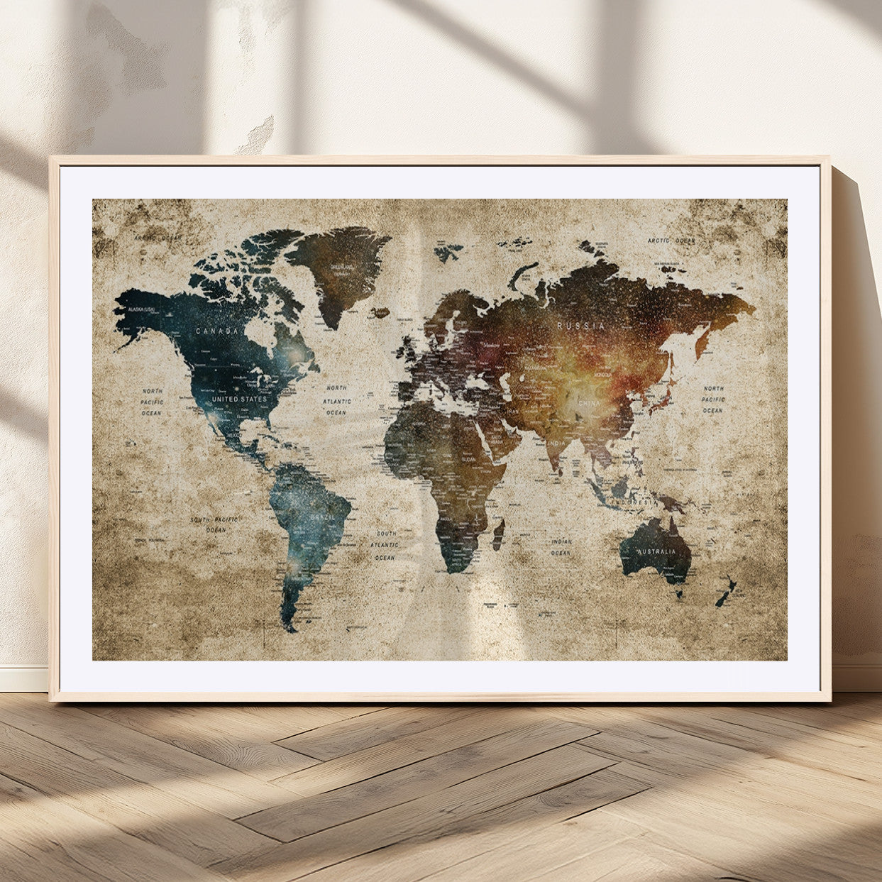 MGC-FP-36x24 - Push Pin World Map Canvas Print – Framed Wall Art for Couples to Track Their Travels – Anniversary