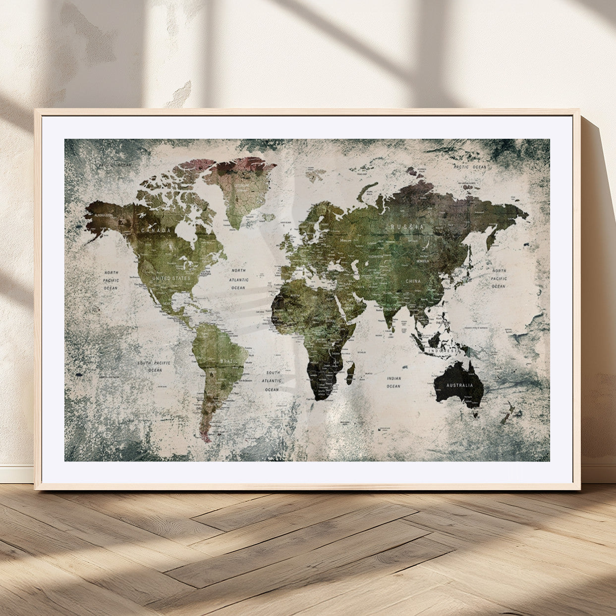 MGC-FP-36x24 - Push Pin World Map Canvas Print – Framed Wall Art for Couples to Track Their Travels – Anniversary