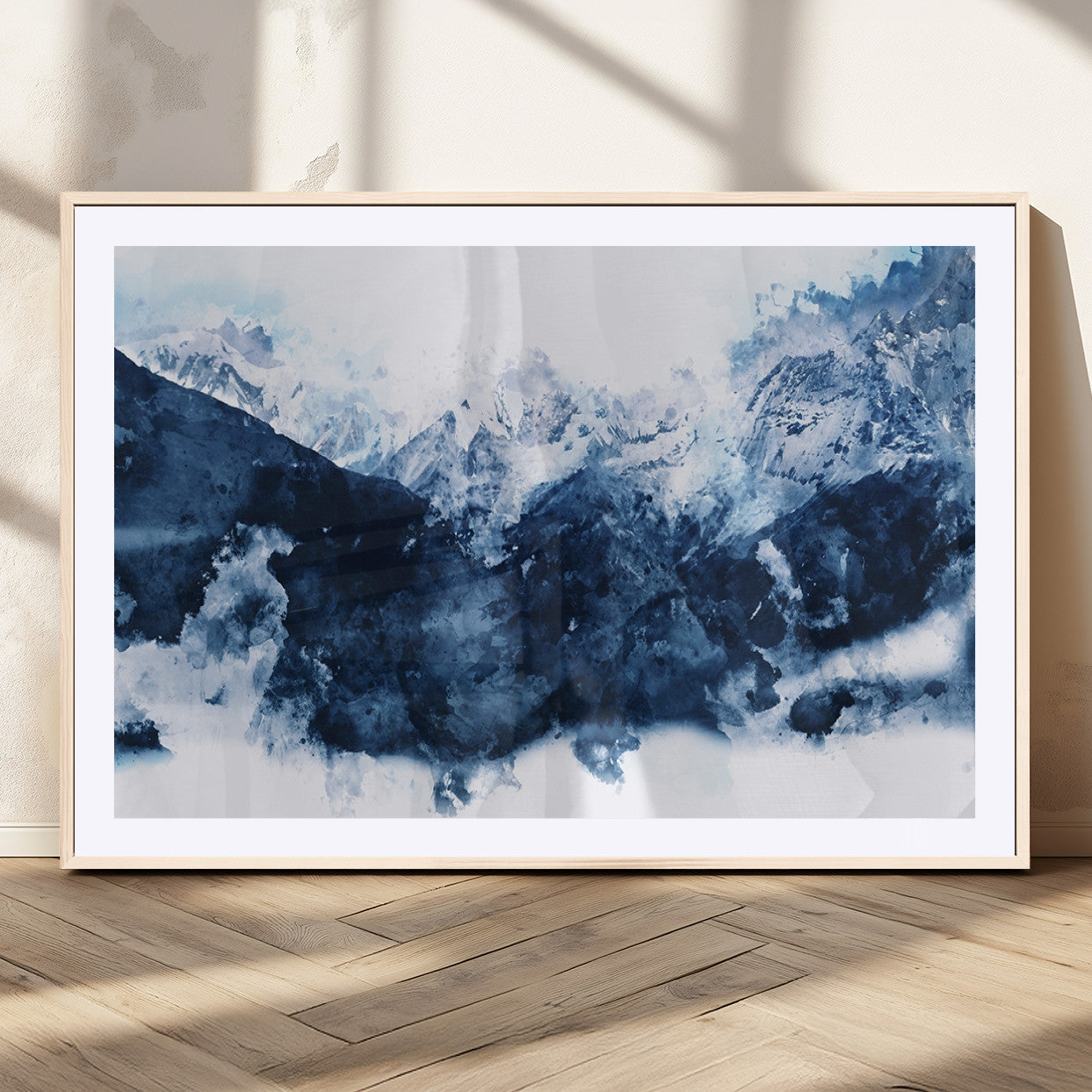 81700-MGC-FP-36x24_Natural-Abstract Blue Mountain Canvas Wall Art – Modern Triptych Landscape Print – Contemporary Nature Decor for Living Room or Office – Ready to