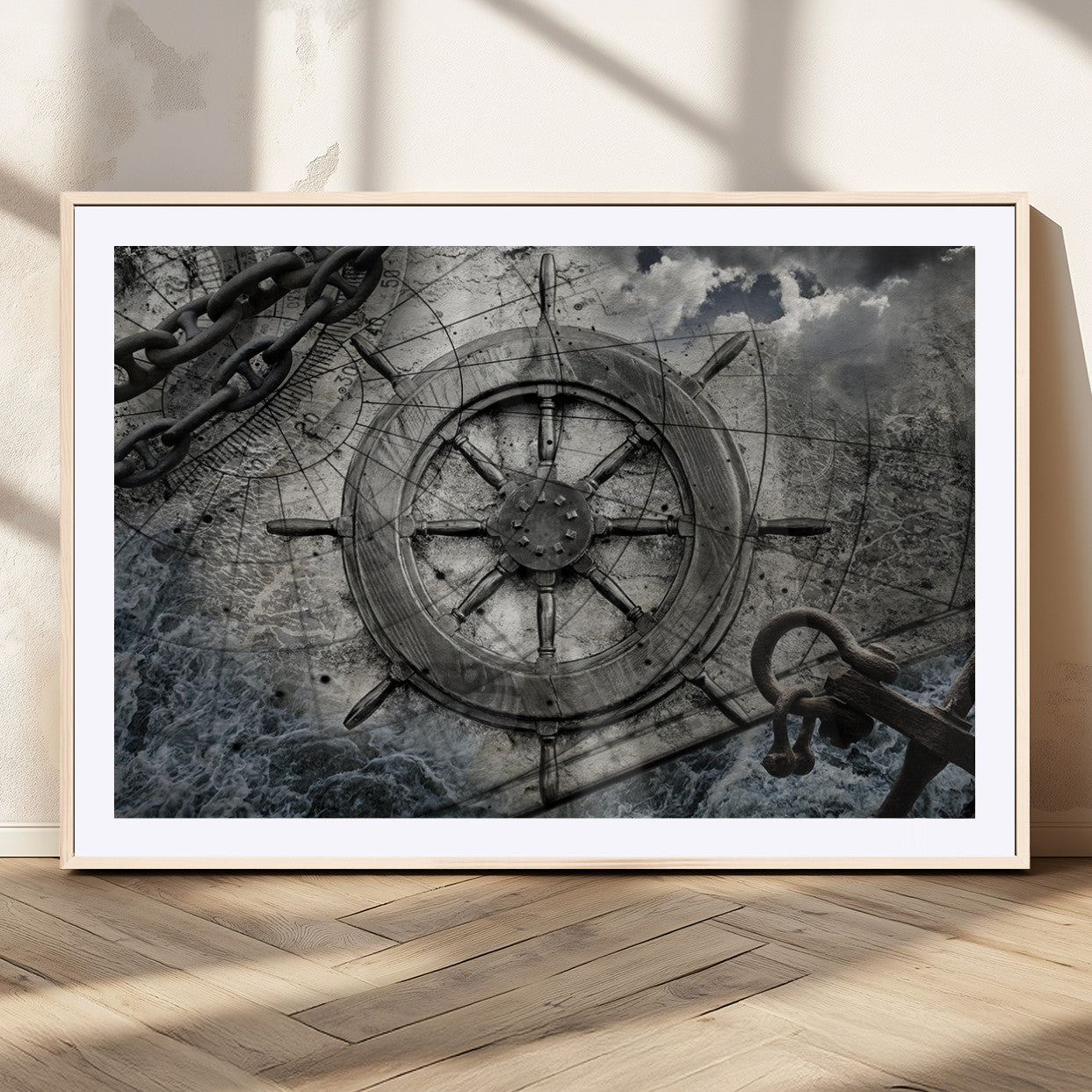 MGC-FP-36x24 - Ship Steering Wheel Vintage Wall Art Canvas Print