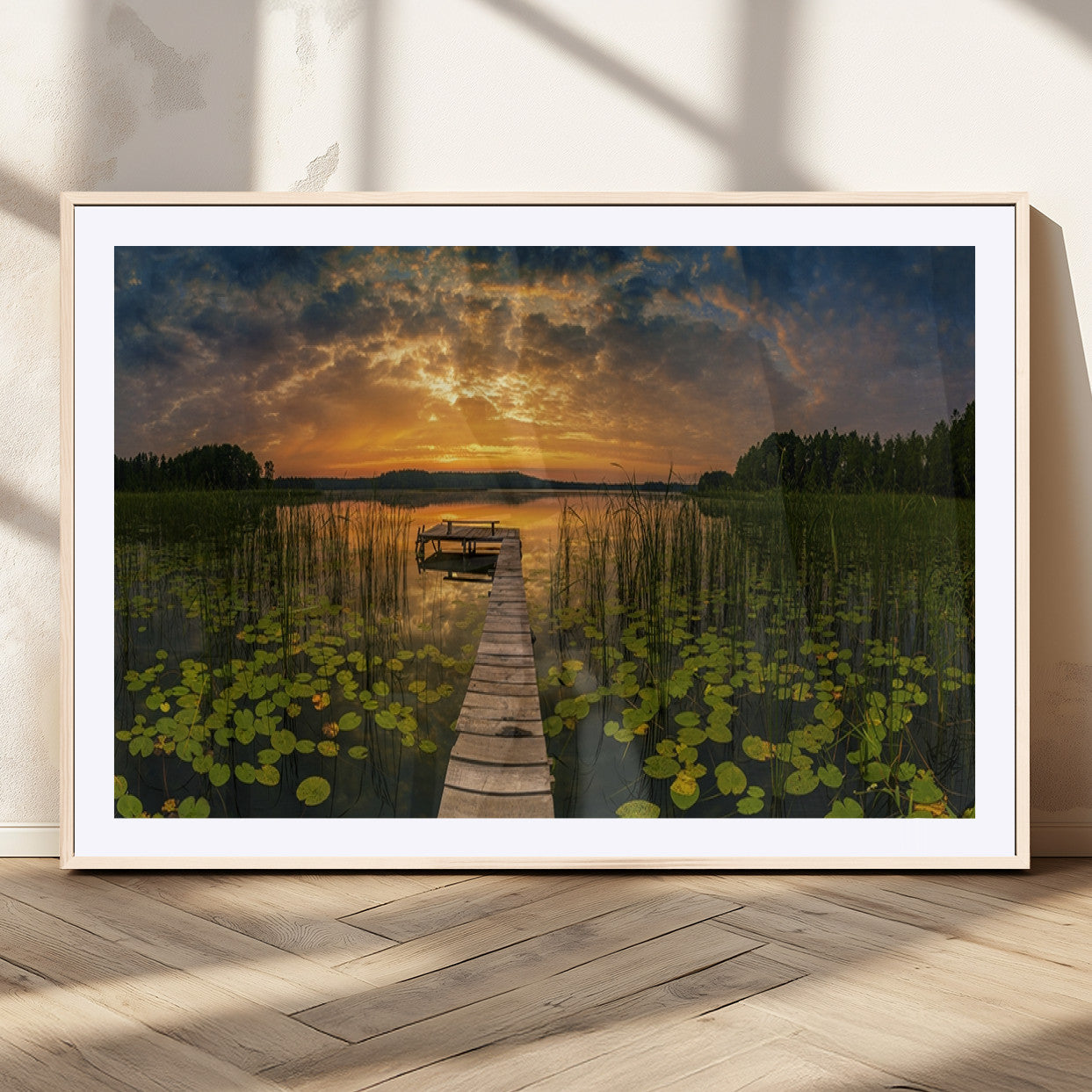 -Lake and Flower Wall Art Canvas Print