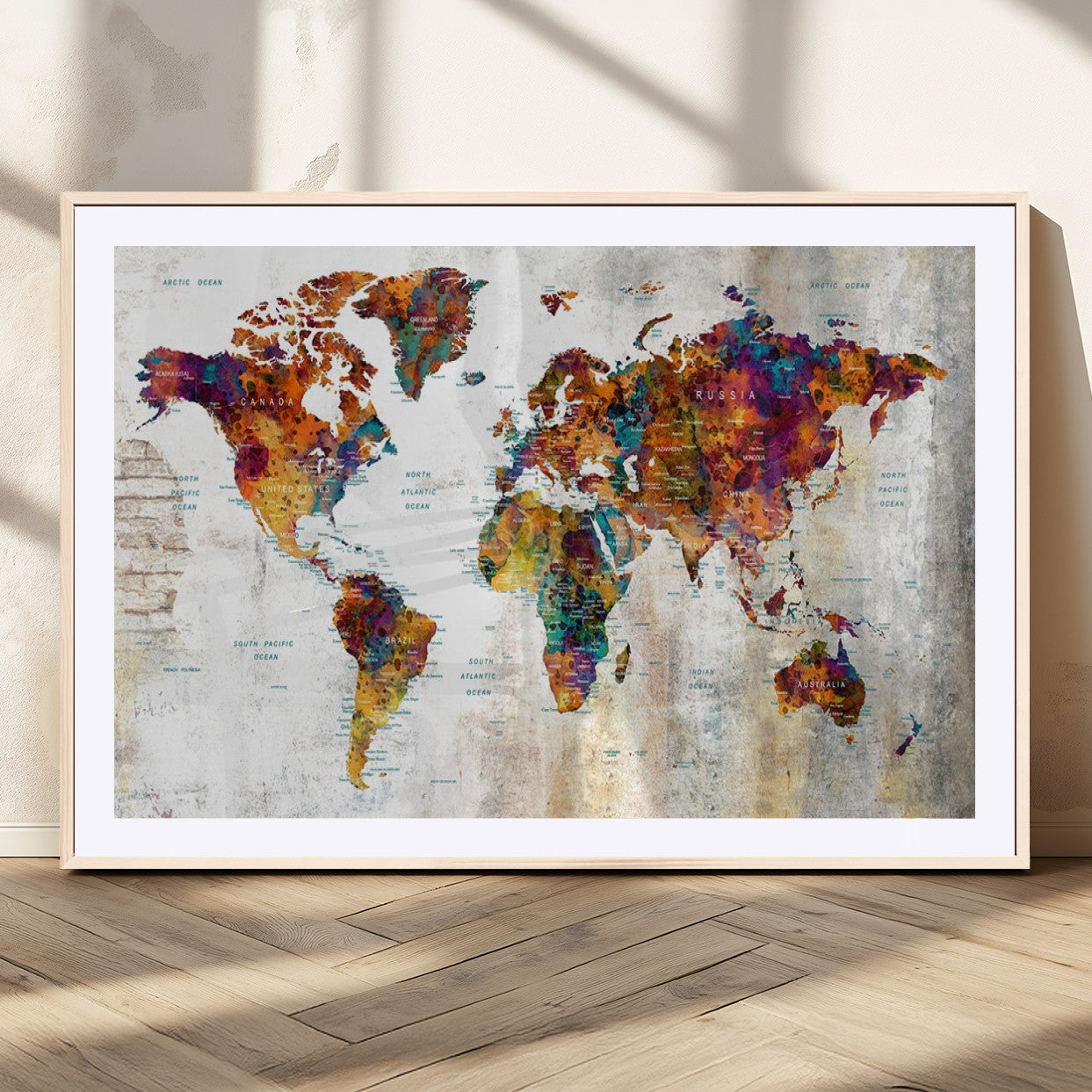 MGC-FP-36x24 - Push Pin World Map Canvas Print – Framed Wall Art for Couples to Track Their Travels – Anniversary