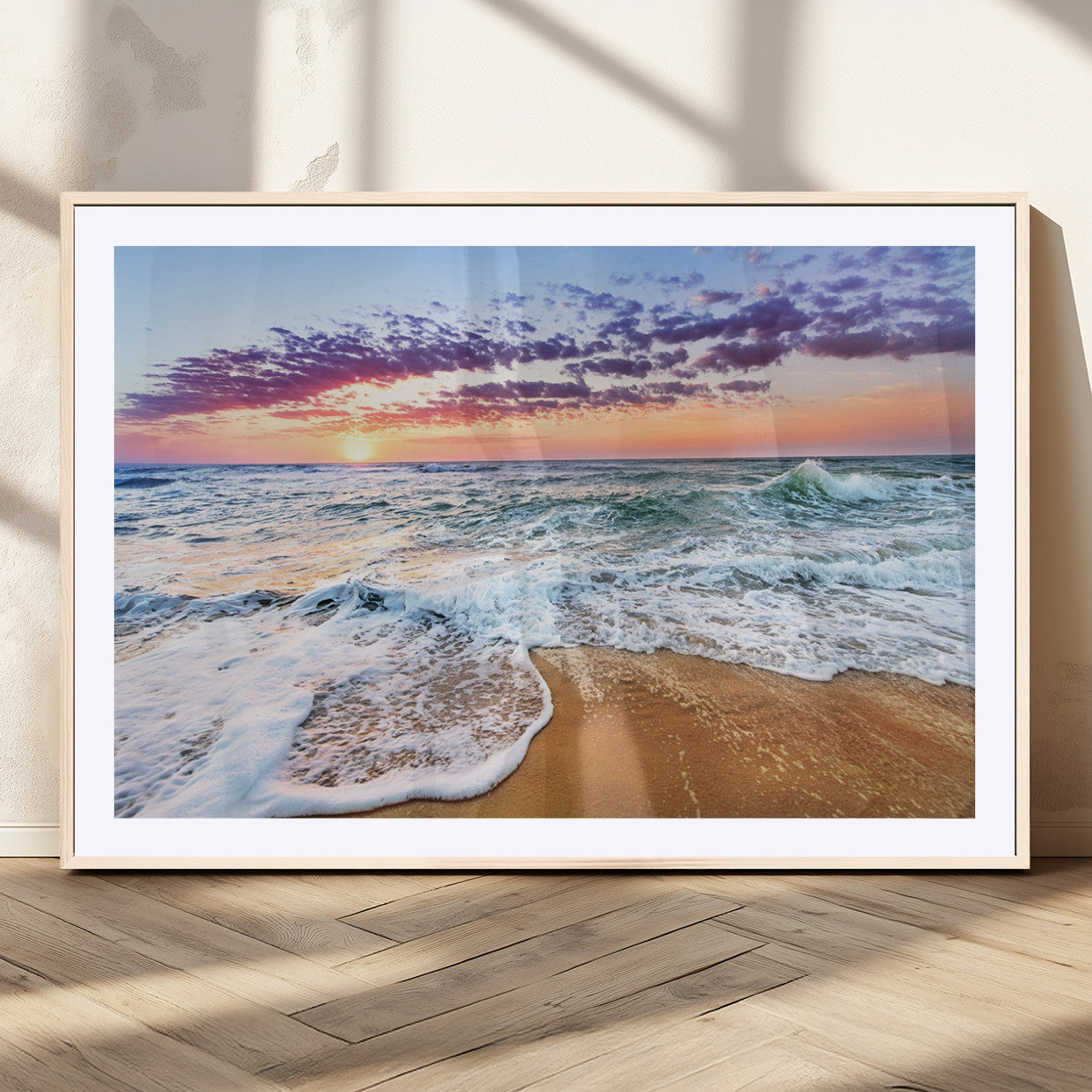 MGC-FP-36x24 - Coastal Sunset Art Beach Canvas Wall Art Print | Ocean Waves Wall Art | Large 3-Panel Seascape for
