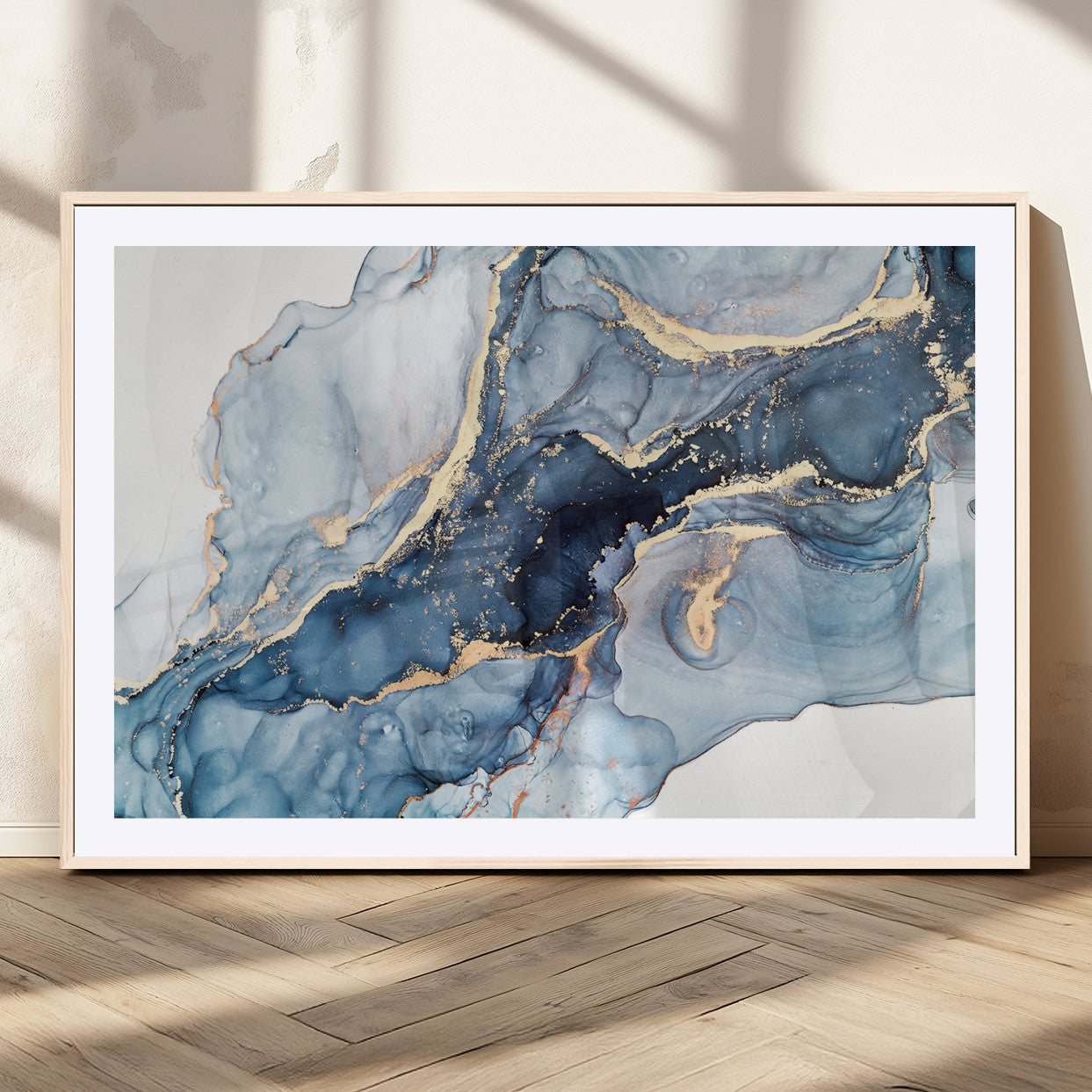 33782-MGC-FP-36x24_Natural-Abstract Art Print - Blue Abstract Canvas Wall Art Print Abstract Art Fluid Effect Marble Wall Art