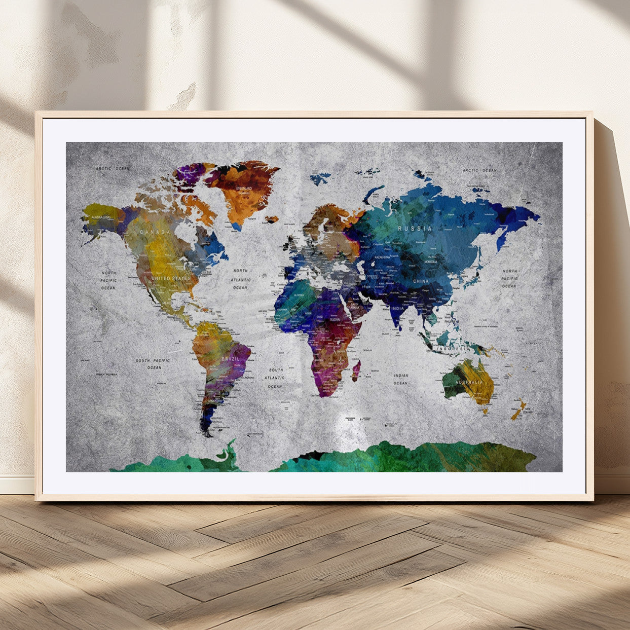 MGC-FP-36x24 - Push Pin World Map Canvas Print – Framed Wall Art for Couples to Track Their Travels – Anniversary