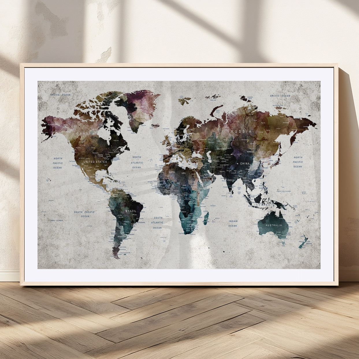 MGC-FP-36x24 - Push Pin World Map Canvas Print – Framed Wall Art for Couples to Track Their Travels – Anniversary