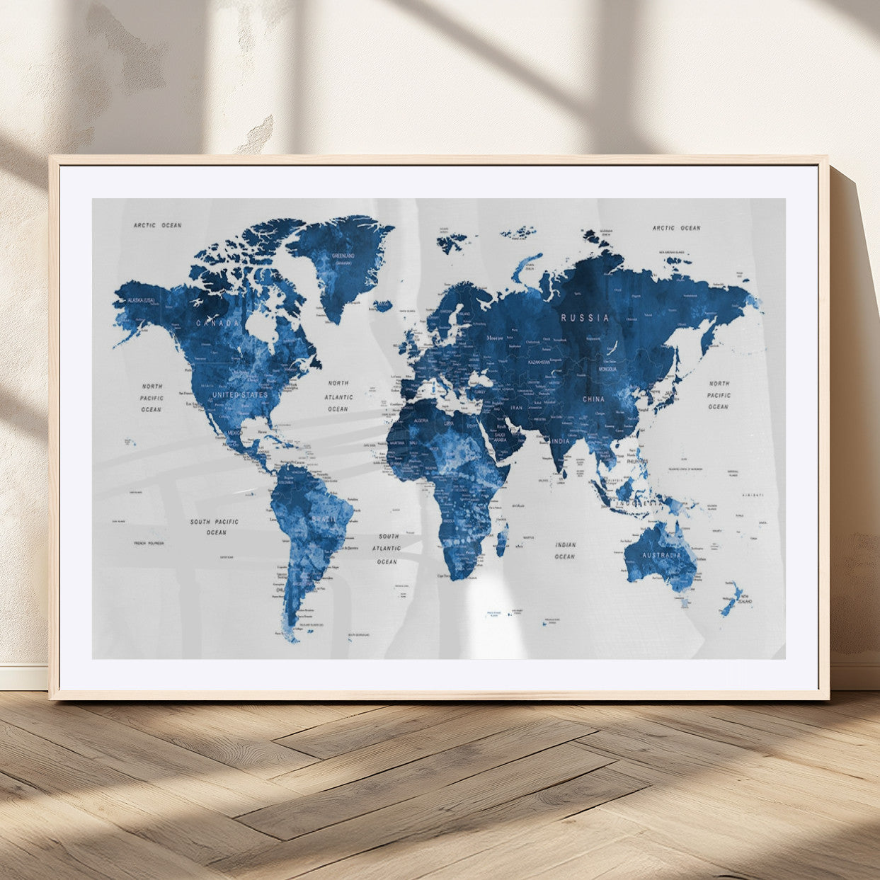 MGC-FP-36x24 - Push Pin World Map Canvas Print – Framed Wall Art for Couples to Track Their Travels – Anniversary
