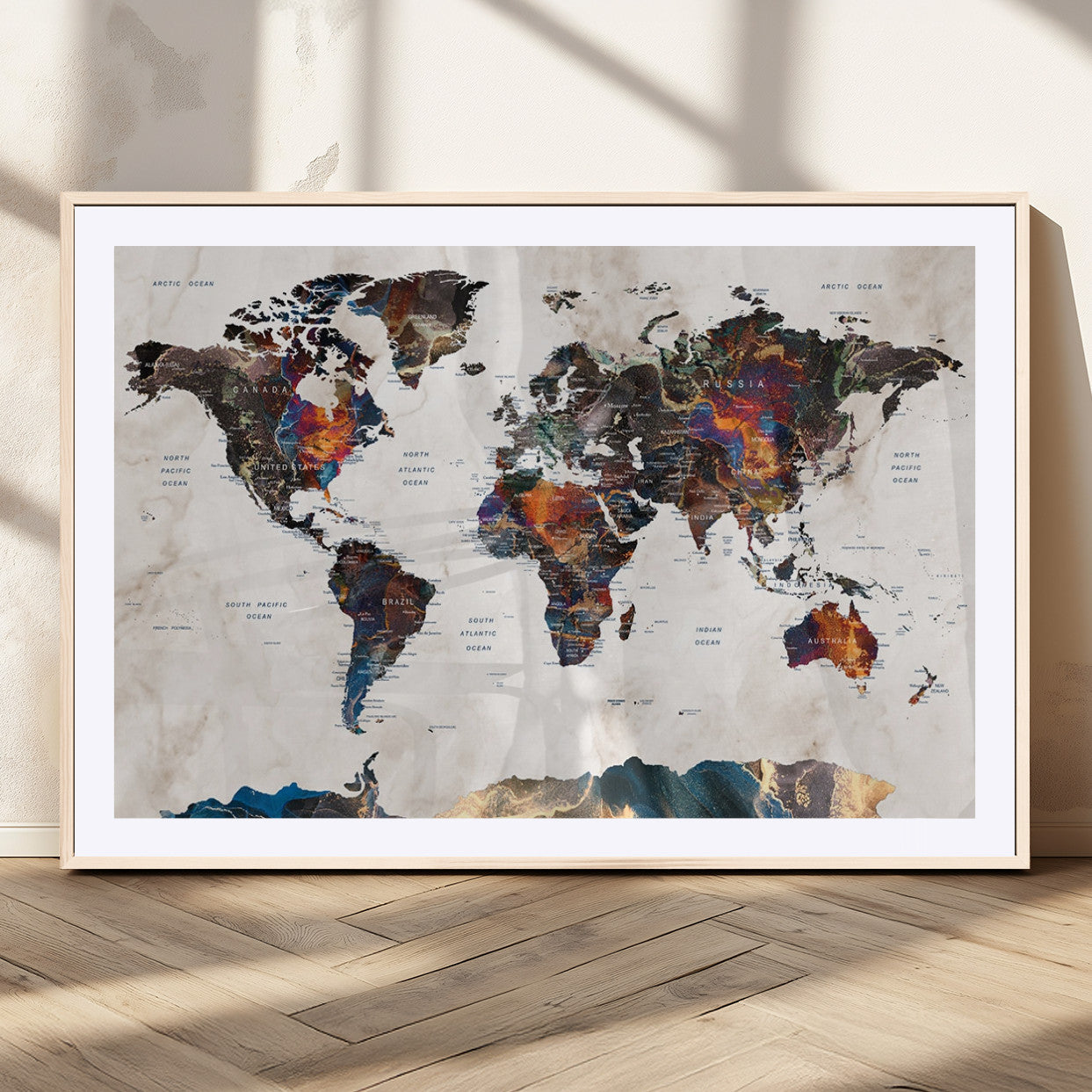 MGC-FP-36x24 - Push Pin World Map Canvas Print – Framed Wall Art for Couples to Track Their Travels – Anniversary