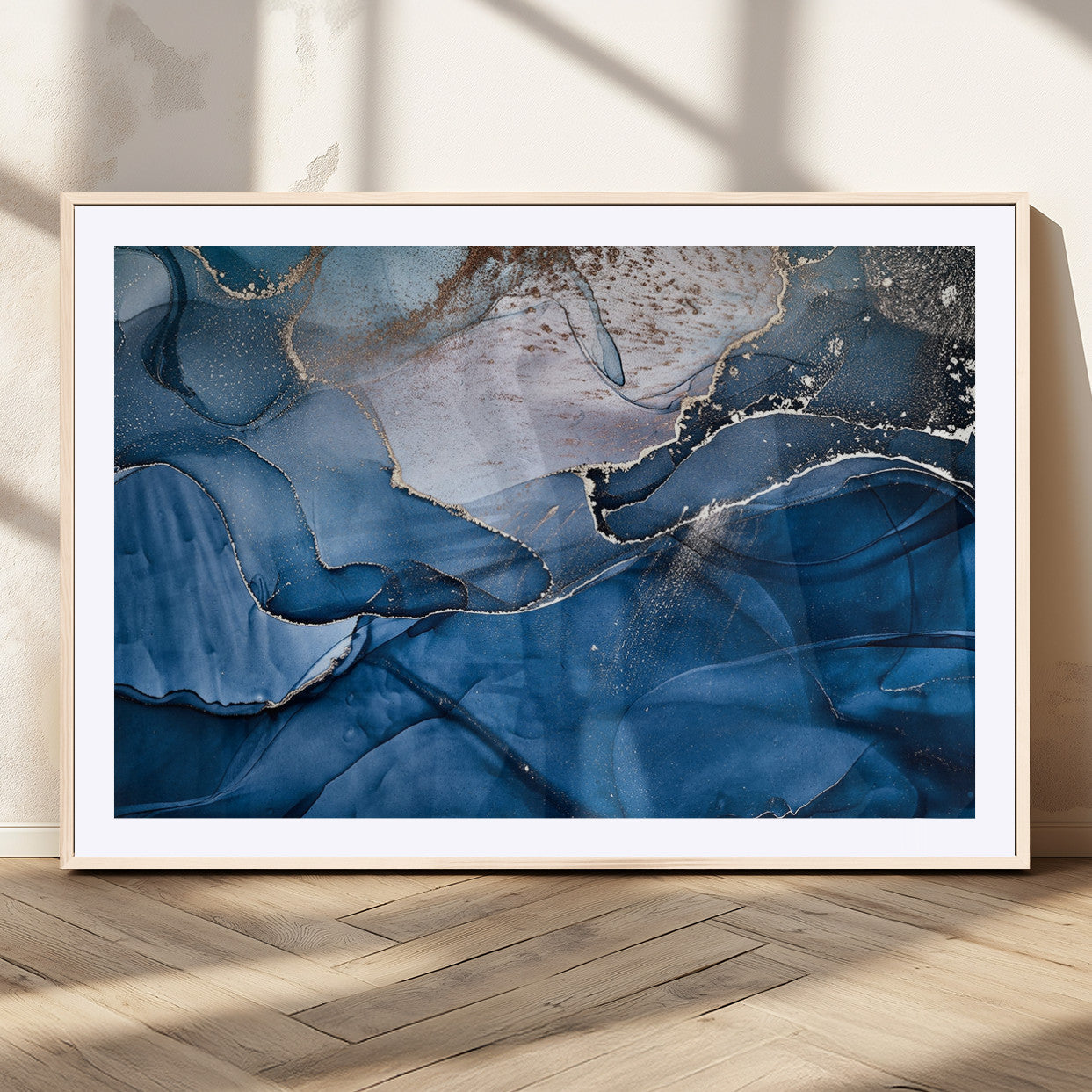 MGC-FP-36x24 - Navy Blue Canvas Art Abstract Print – Elegant Triptych Modern Art Print – Contemporary Decor for Living Room or Office – Ready to Hang