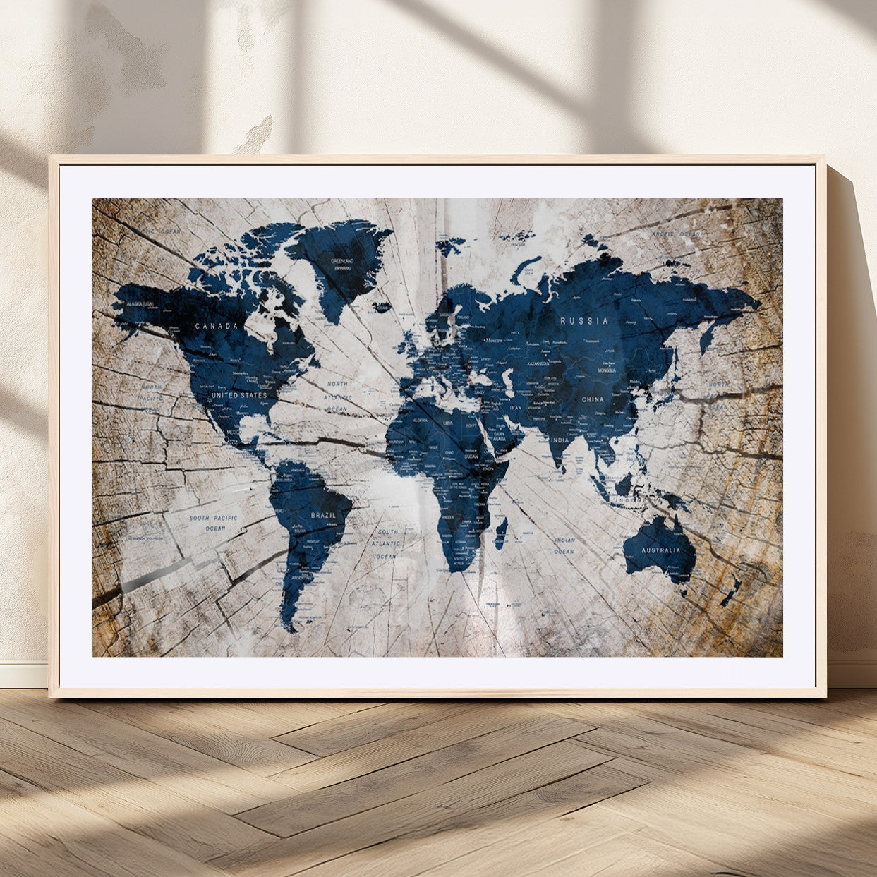 MGC-FP-36x24 - Push Pin World Map Canvas Print – Framed Wall Art for Couples to Track Their Travels – Anniversary
