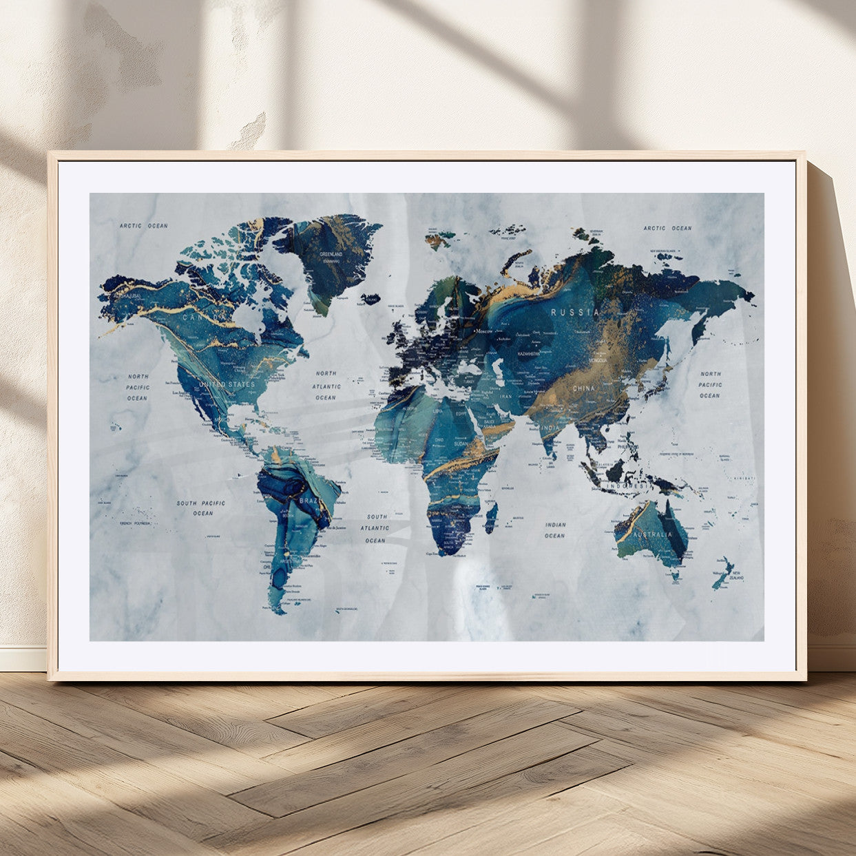 MGC-FP-36x24 - Push Pin World Map Canvas Print – Framed Wall Art for Couples to Track Their Travels – Anniversary