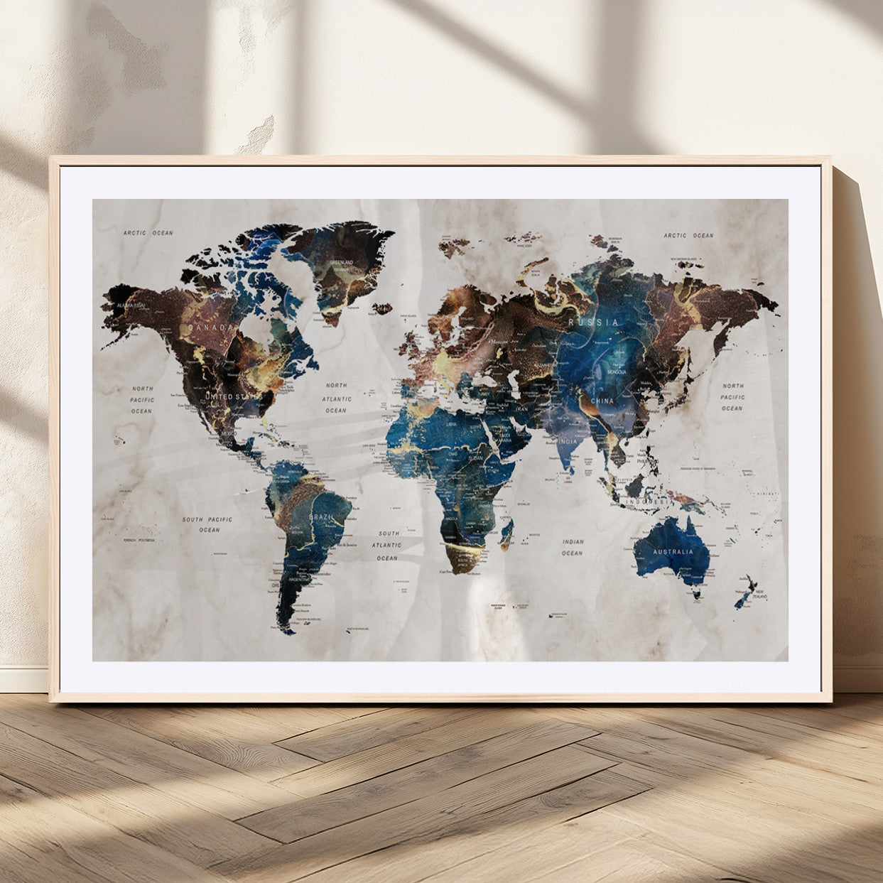 MGC-FP-36x24 - Push Pin World Map Canvas Print – Framed Wall Art for Couples to Track Their Travels – Anniversary