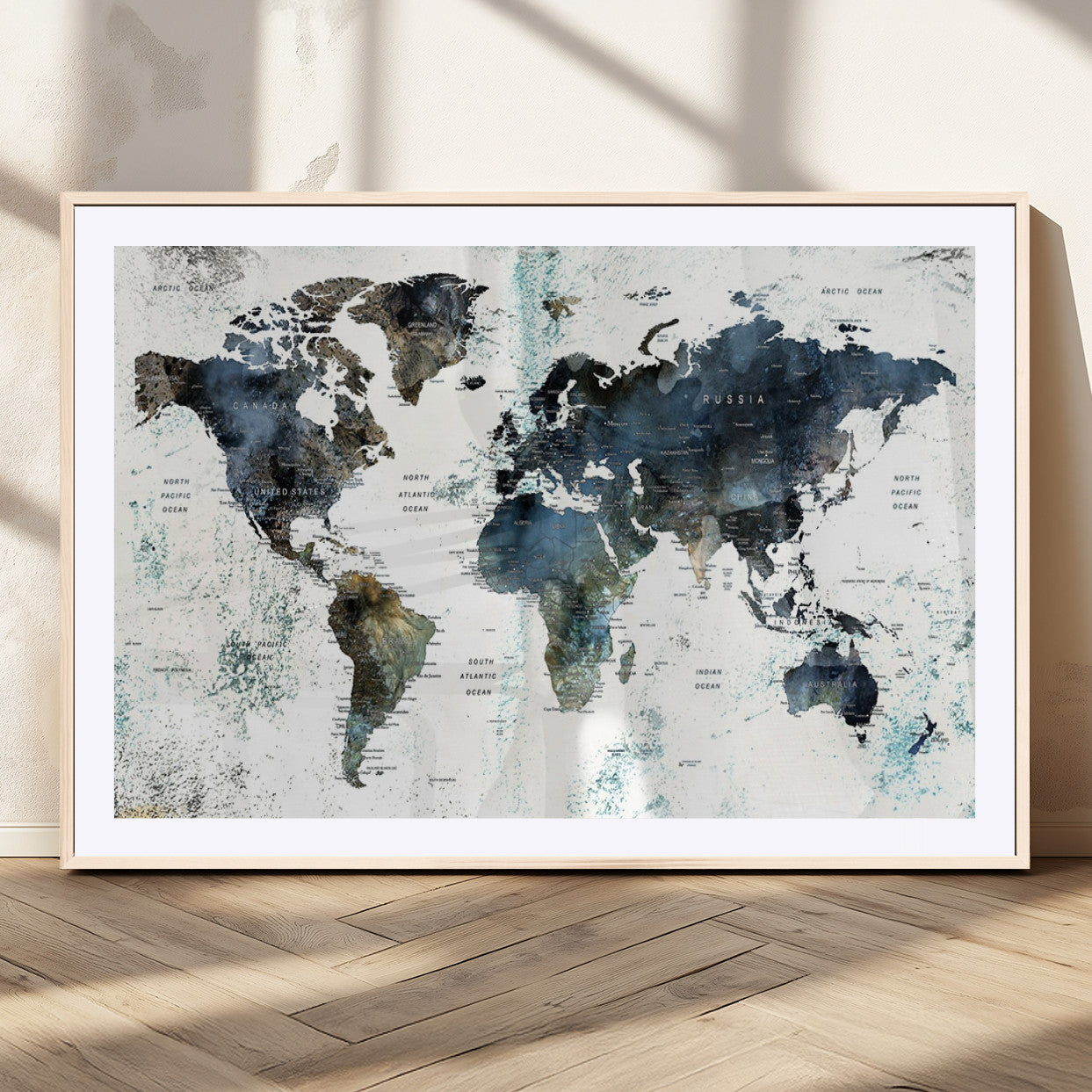 MGC-FP-36x24 - Push Pin World Map Canvas Print – Framed Wall Art for Couples to Track Their Travels – Anniversary