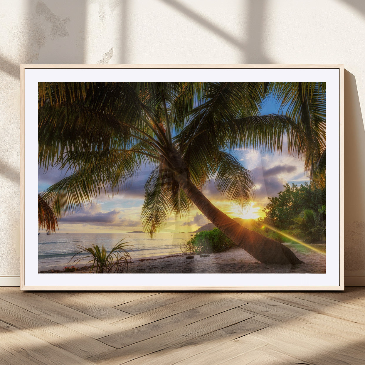 MGC-FP-36x24 - Tropical Island Sunset on the Beach Palms Wall Art Canvas Print