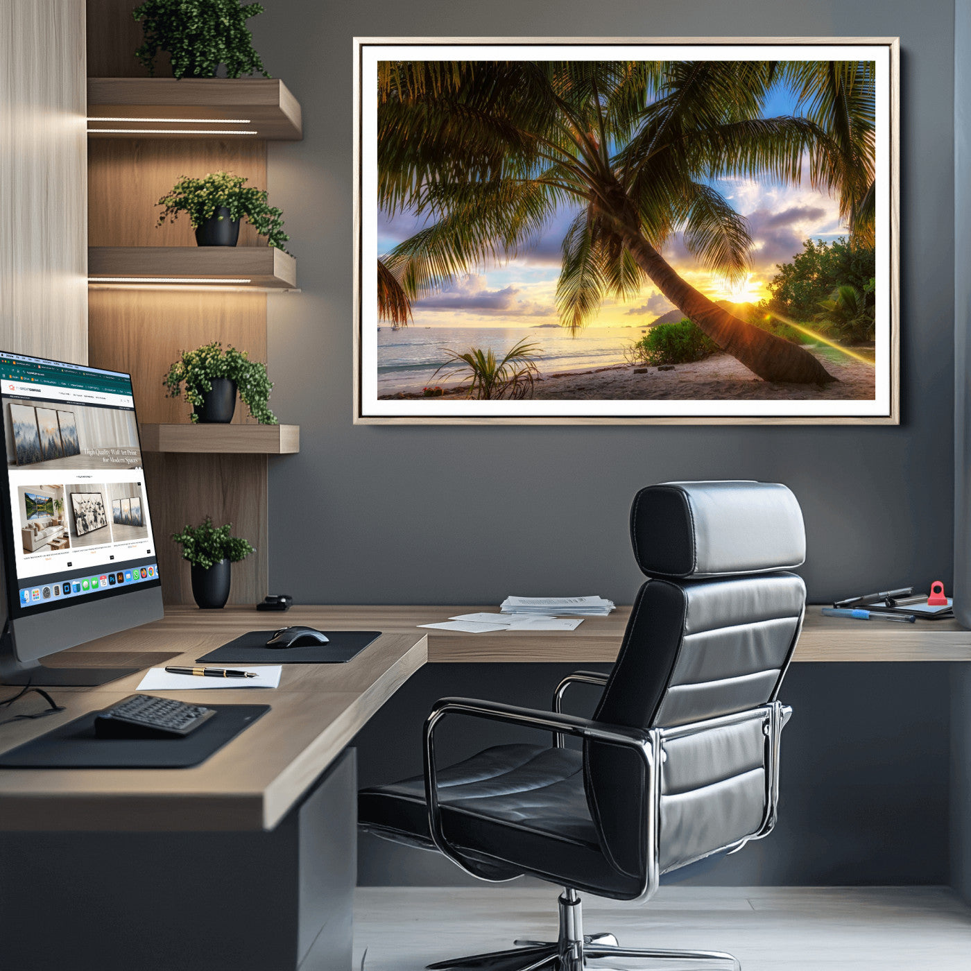 49751-MGC-FP-36x24_Natural-Tropical Island Sunset on the Beach Palms Wall Art Canvas Print