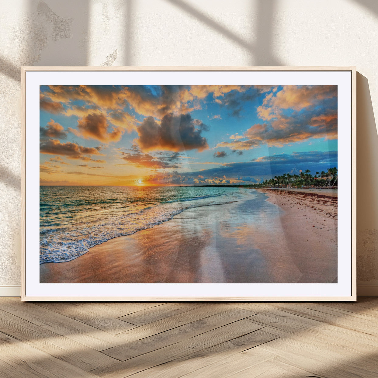 MGC-FP-36x24 - Sunset Beach Canvas Wall Art – Tropical Triptych Seascape Print – Coastal Ocean Decor for Living