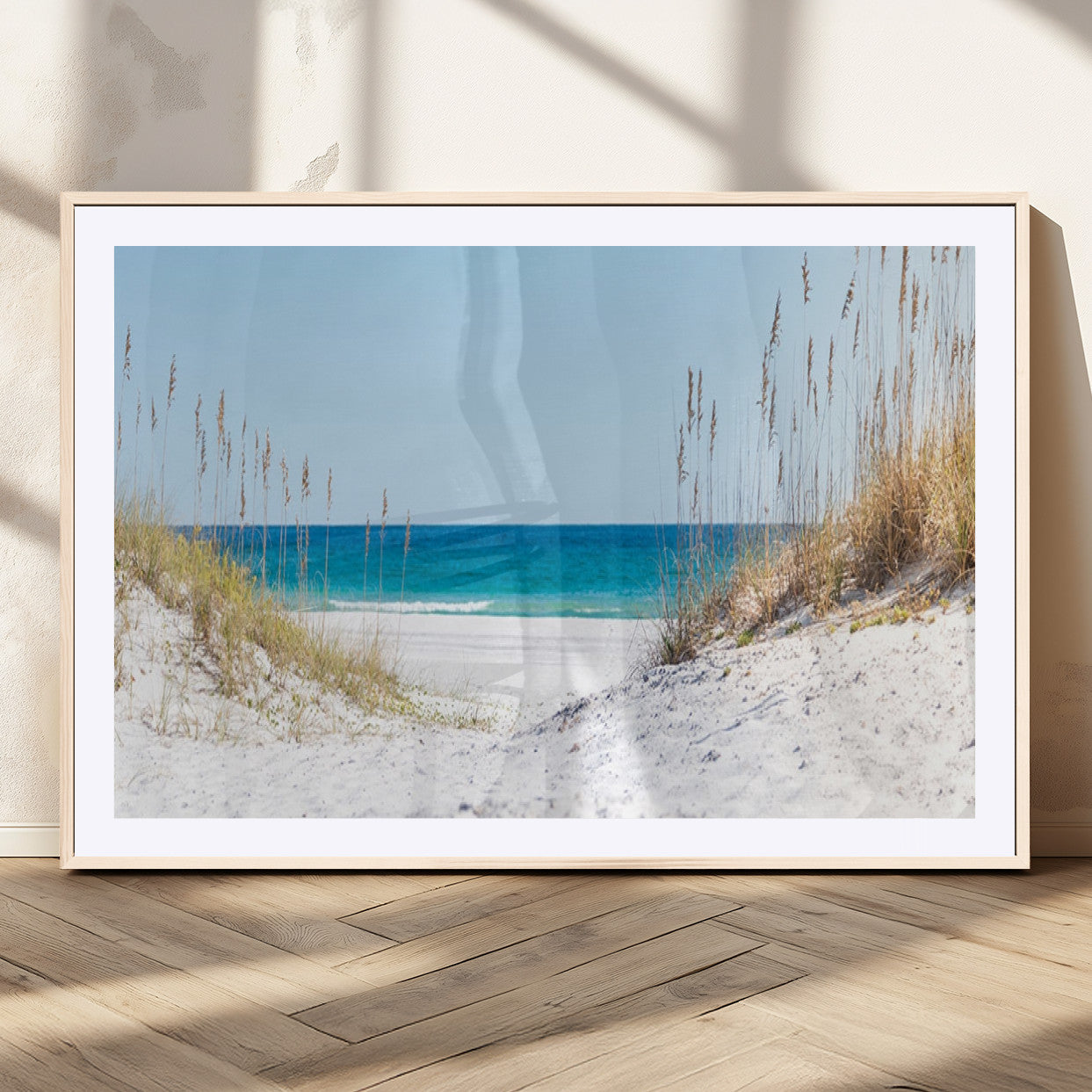 MGC-FP-36x24 - Serene Coastal Dune Path with Ocean View, 3-Panel Beach Canvas Wall Art, Tranquil Seascape Giclee