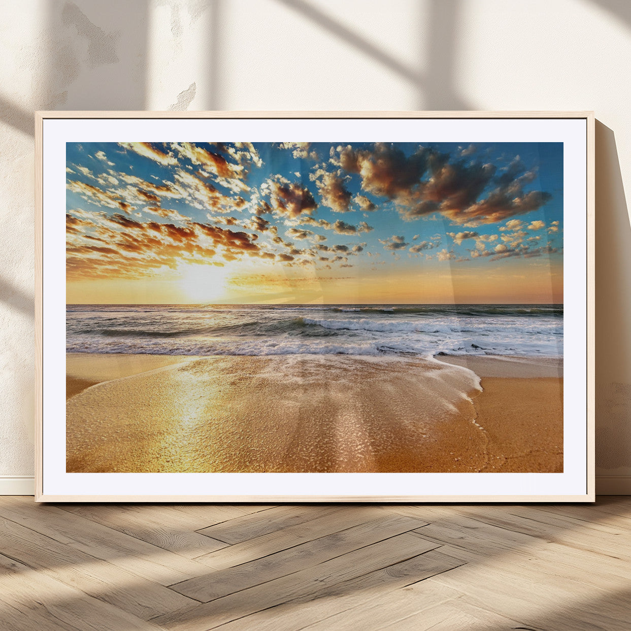 MGC-FP-36x24 - Golden Sunset Beach Print Canvas Wall Art, Giclee Canvas Print with Canon Print Quality, Triptych