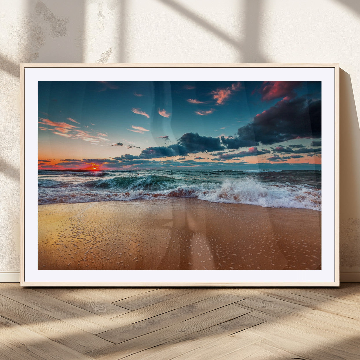 MGC-FP-36x24 - Sunset on Beach Wall Art Ocean Beach Canvas Print