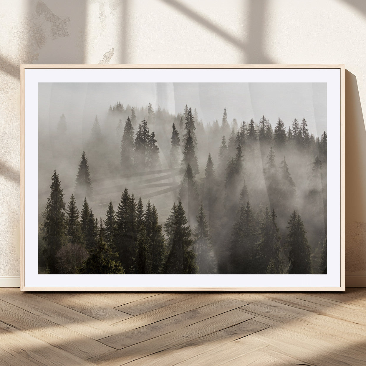 MGC-FP-36x24 - Foggy Mountain Wall Art | 3-Panel Foggy Forest and Mountain Landscape | Large Giclee Print for