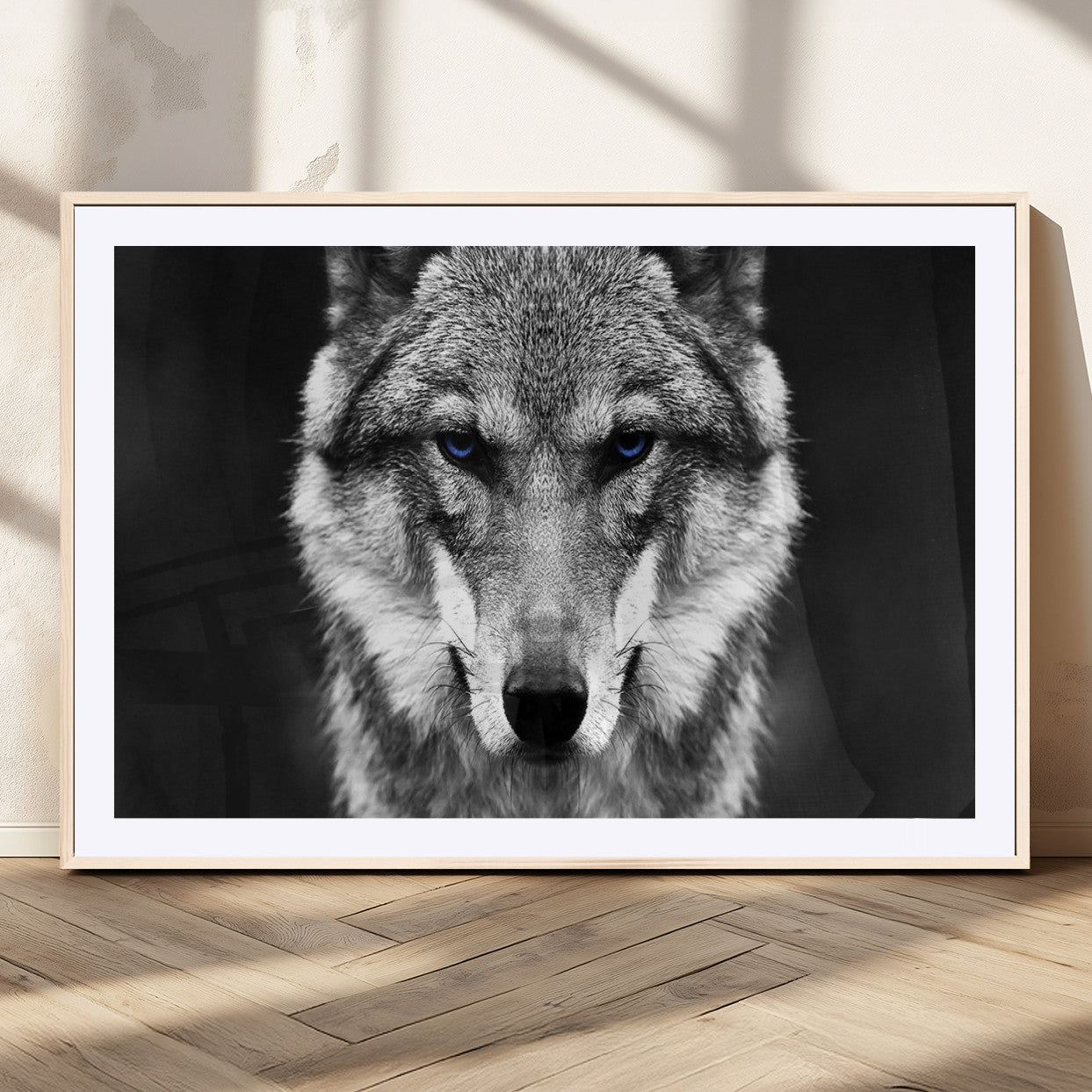 MGC-FP-36x24 - Black and White Wild Wolf Wall Art Canvas Print