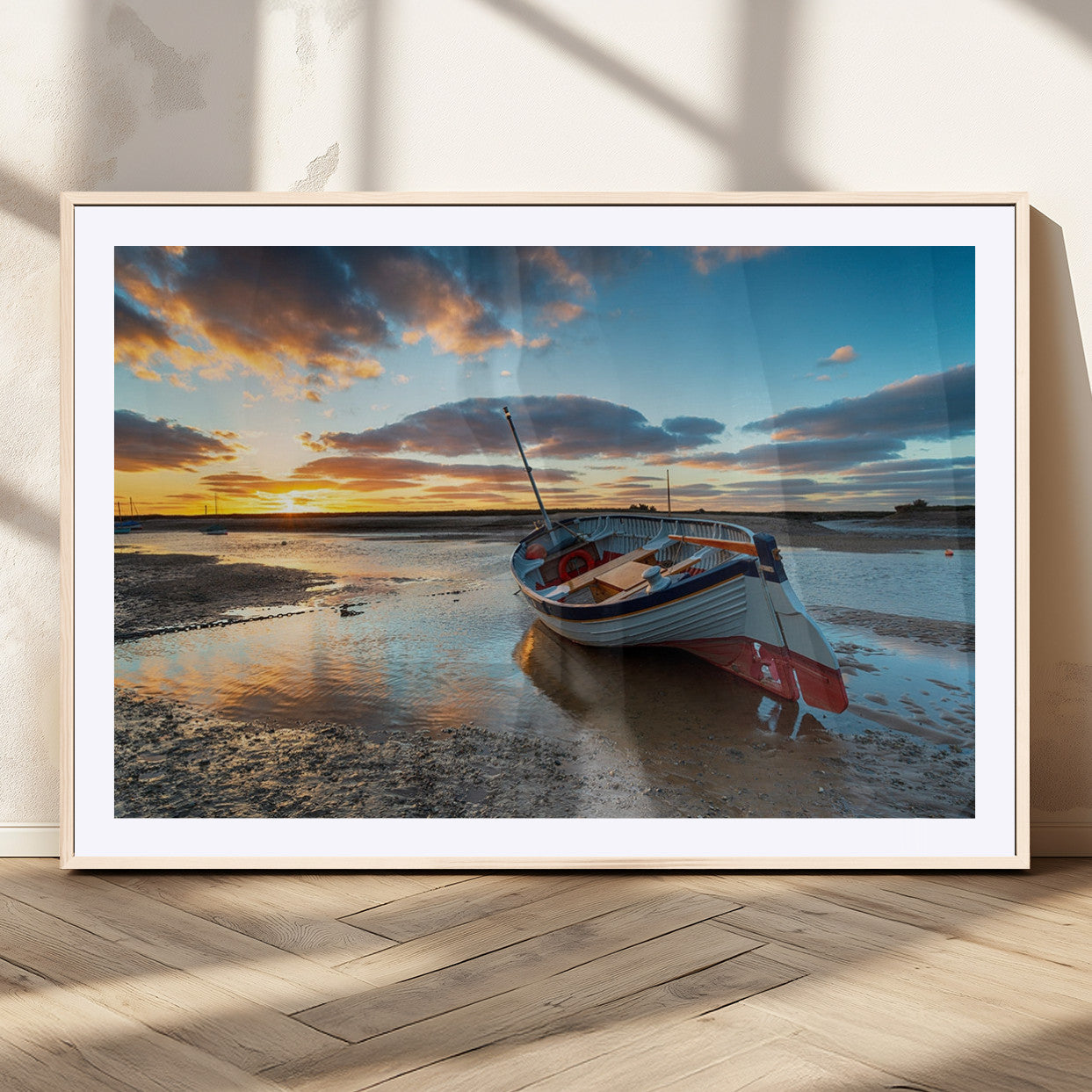 MGC-FP-36x24 - Small Boat At The Beach Sunset Wall Art, Boat Sunset Wall Art Canvas Print