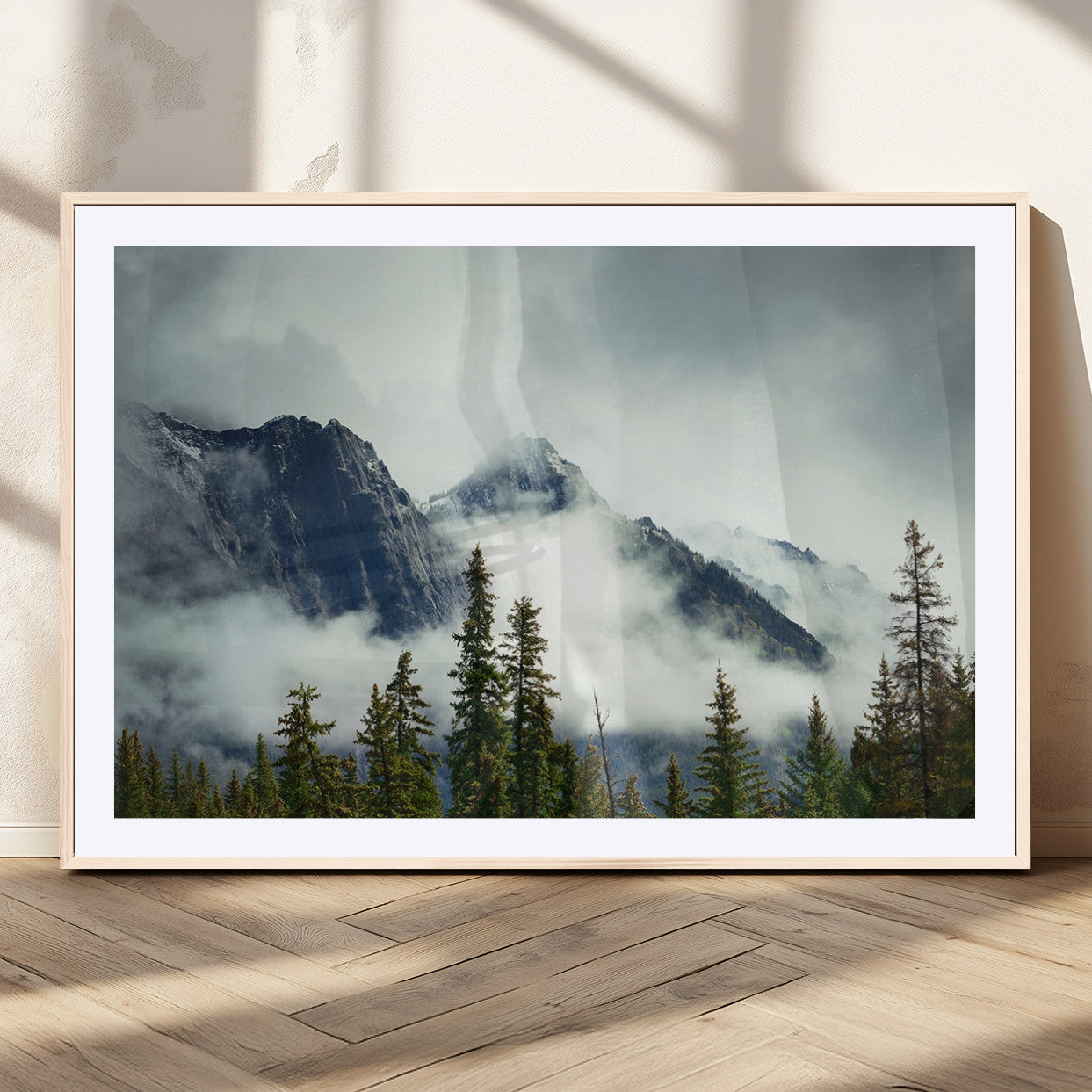 MGC-FP-36x24 - Mountain Mist Canvas Wall Art Print | 3-Panel Foggy Forest and Mountain Landscape | Large Giclee