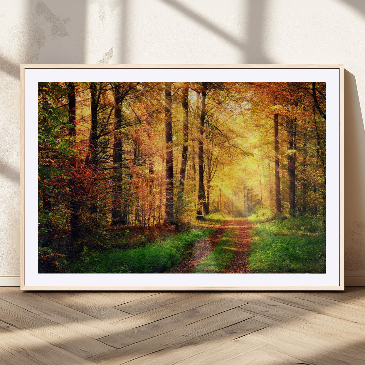 MGC-FP-36x24 - Forest Fall Wall Art Print - Sunlight Through Trees Wall Art Canvas Print