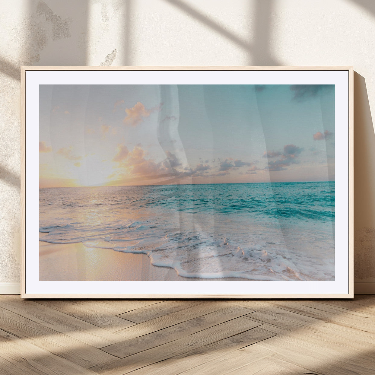 MGC-FP-36x24 - Tranquil Ocean Beach Sunset Canvas Wall Art | 3-Panel Coastal Decor