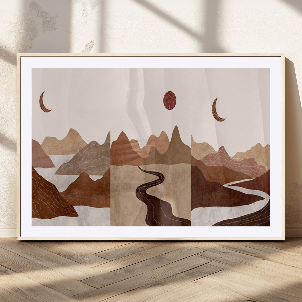 MGC-FP-36x24 - Boho Wall Art Canvas Print Set Mid-Century Prints Bohemian Wall Artwork Prints Boho Neutral