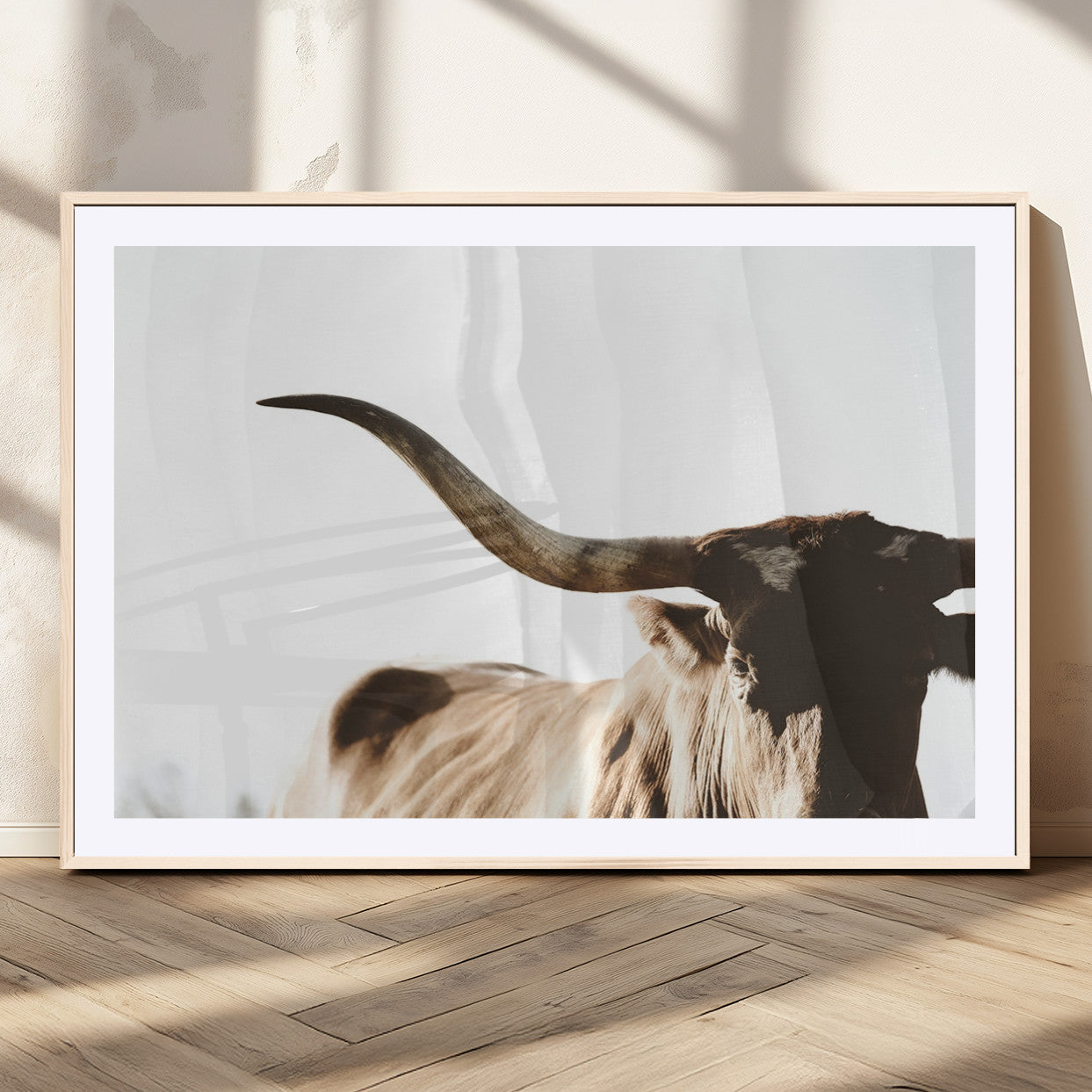 MGC-FP-36x24 - Texas Longhorn Wall Art Canvas Print | 3-Panel Large Longhorn Canvas Print for Living Room, Framed