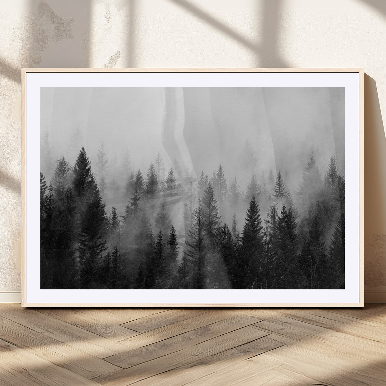 MGC-FP-36x24 - Fogy Forest Canvas Wall Art Print - Mountain Wall Art with Pine Trees and Misty Forest Canvas Print