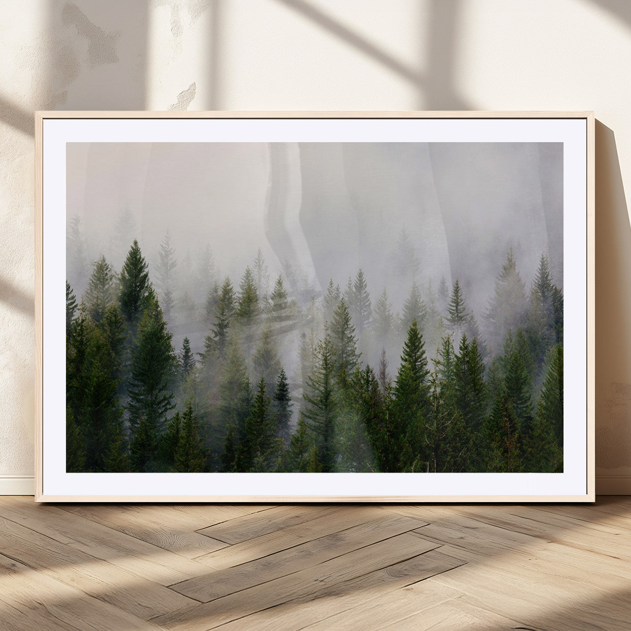 MGC-FP-36x24 - Forest Wall Art Canvas Print | Foggy Forest Wall Art | Pine Wood Forest Print