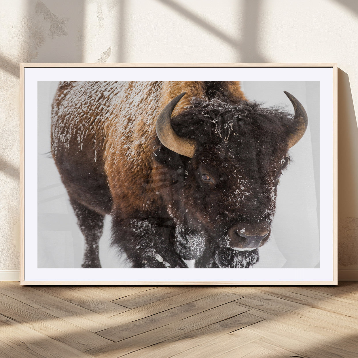 MGC-FP-36x24 - Bison Wall Art Canvas Print For Farmhouse, Wild Animal Wall Art, Framed Wild Bison Wall Art
