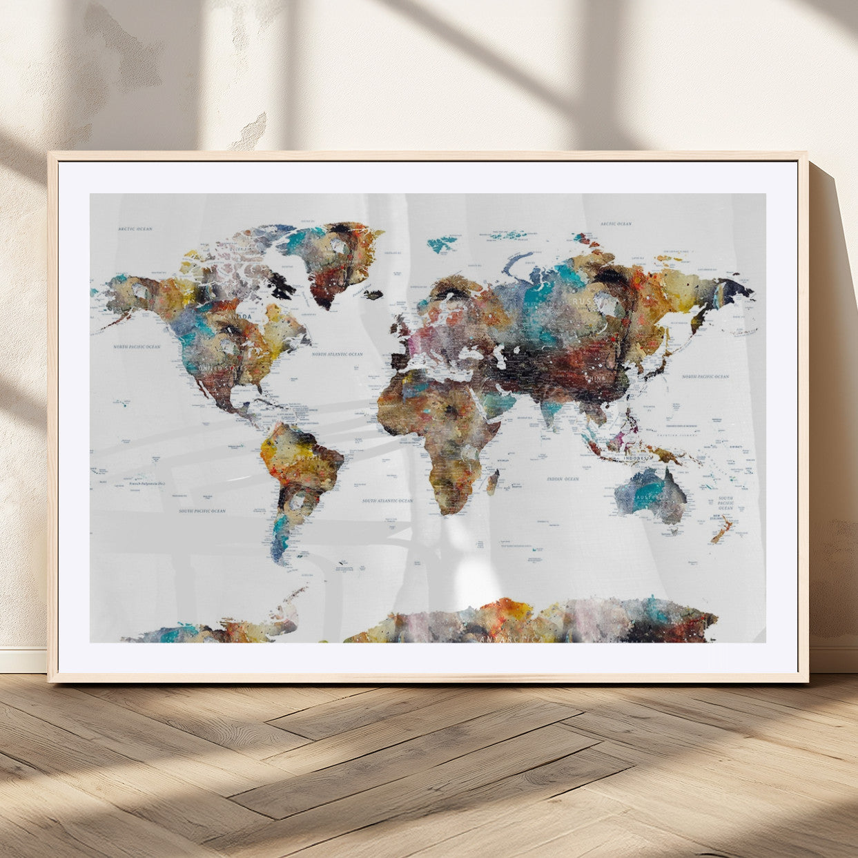 MGC-FP-36x24 - Push Pin World Map Canvas Print – Framed Wall Art for Couples to Track Their Travels – Anniversary