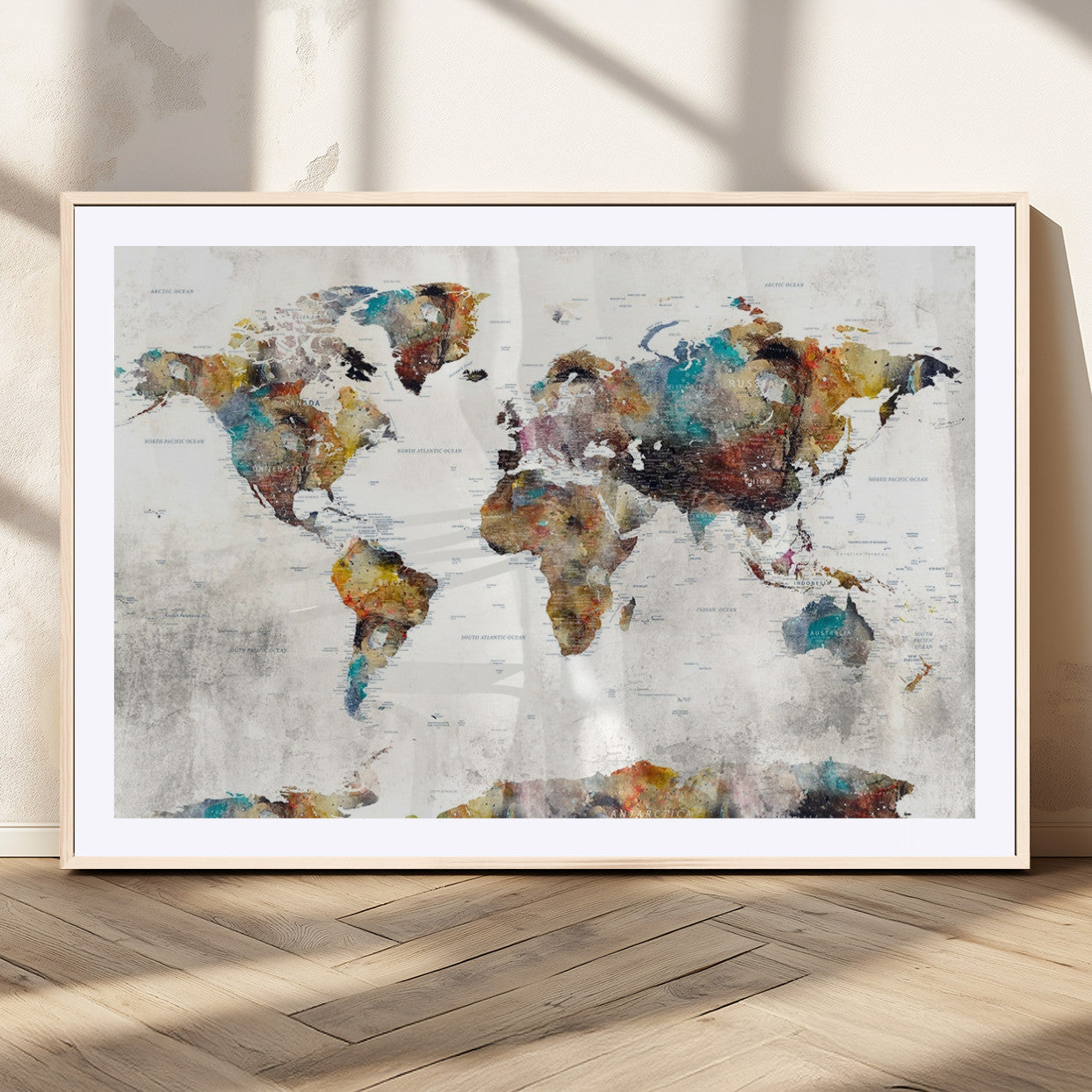 MGC-FP-36x24 - Push Pin World Map Canvas Print – Framed Wall Art for Couples to Track Their Travels – Anniversary