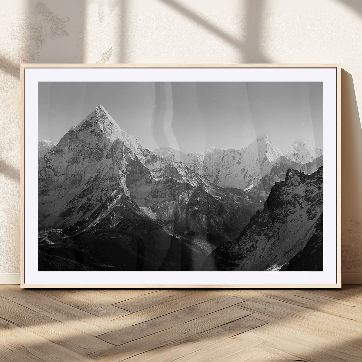 MGC-FP-36x24 - Everest Himalaya Mountain Peaks Black & White Triptych Canvas Art – Mountain Wall Decor, Everest