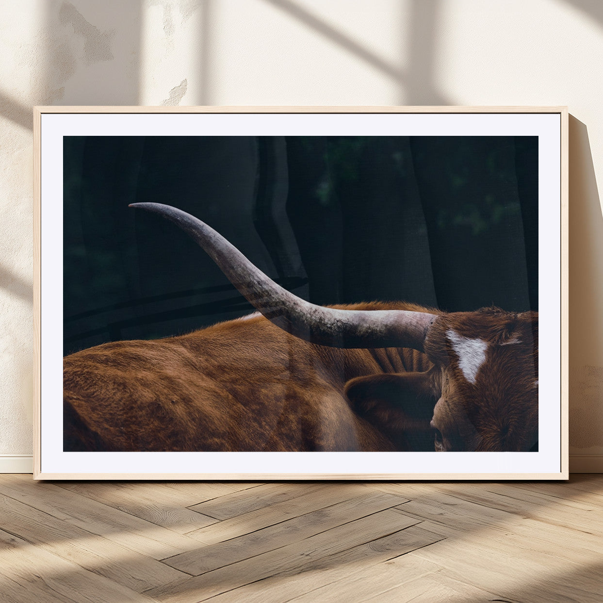 MGC-FP-36x24 - Texas Longhorn Bull Wall Art Canvas Print - Large Framed Canvas Wall Art, Farmhouse Cabin Wall