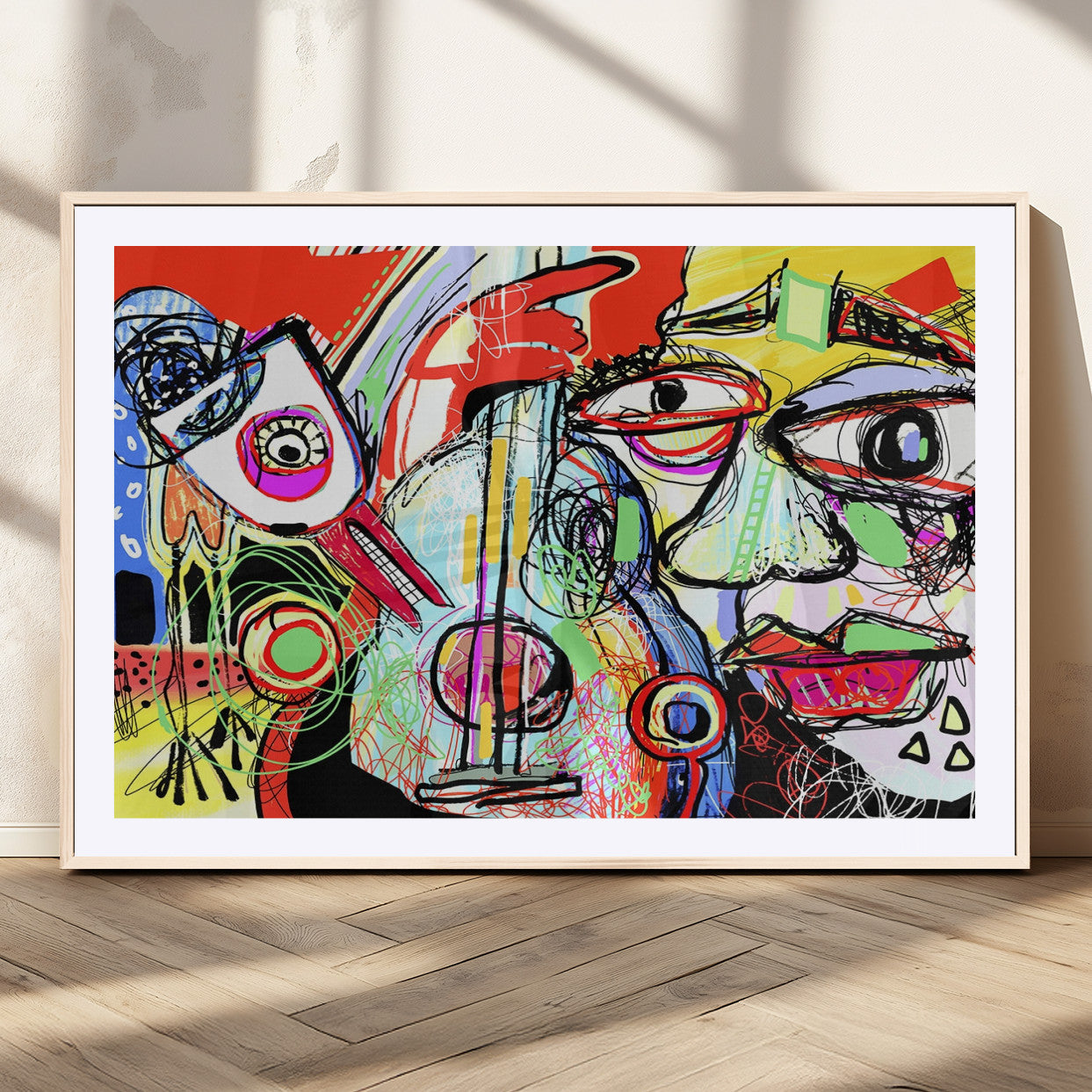 MGC-FP-36x24 - Picasso Style Art Abstract Canvas Wall Art Print , Colorful Abstract Artwork