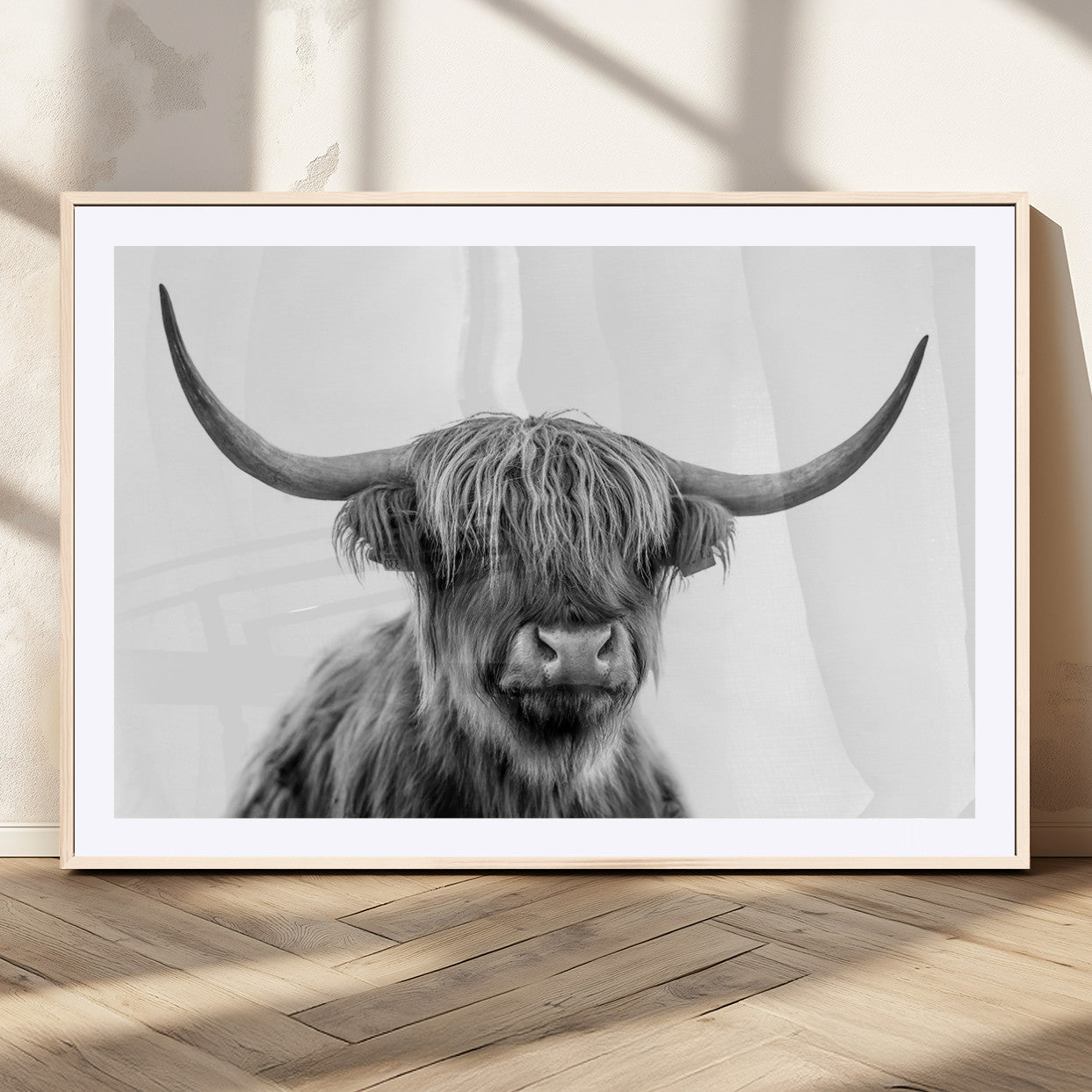 MGC-FP-36x24 - Scottish Highland Cow Cattle Art Print Wall Art Canvas Print for Farmhouse Decor, Framed Scottish