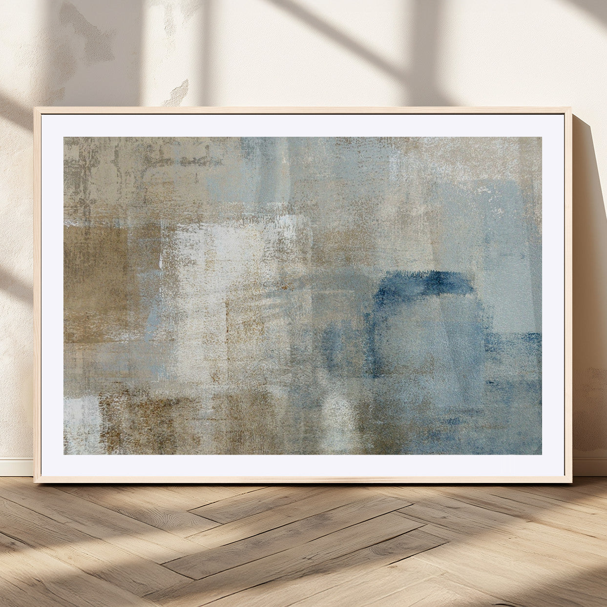 MGC-FP-36x24 - Abstract Blue and Beige Wall Art, Modern Minimalist Canvas Print Set, Giclee Textured Art, Large