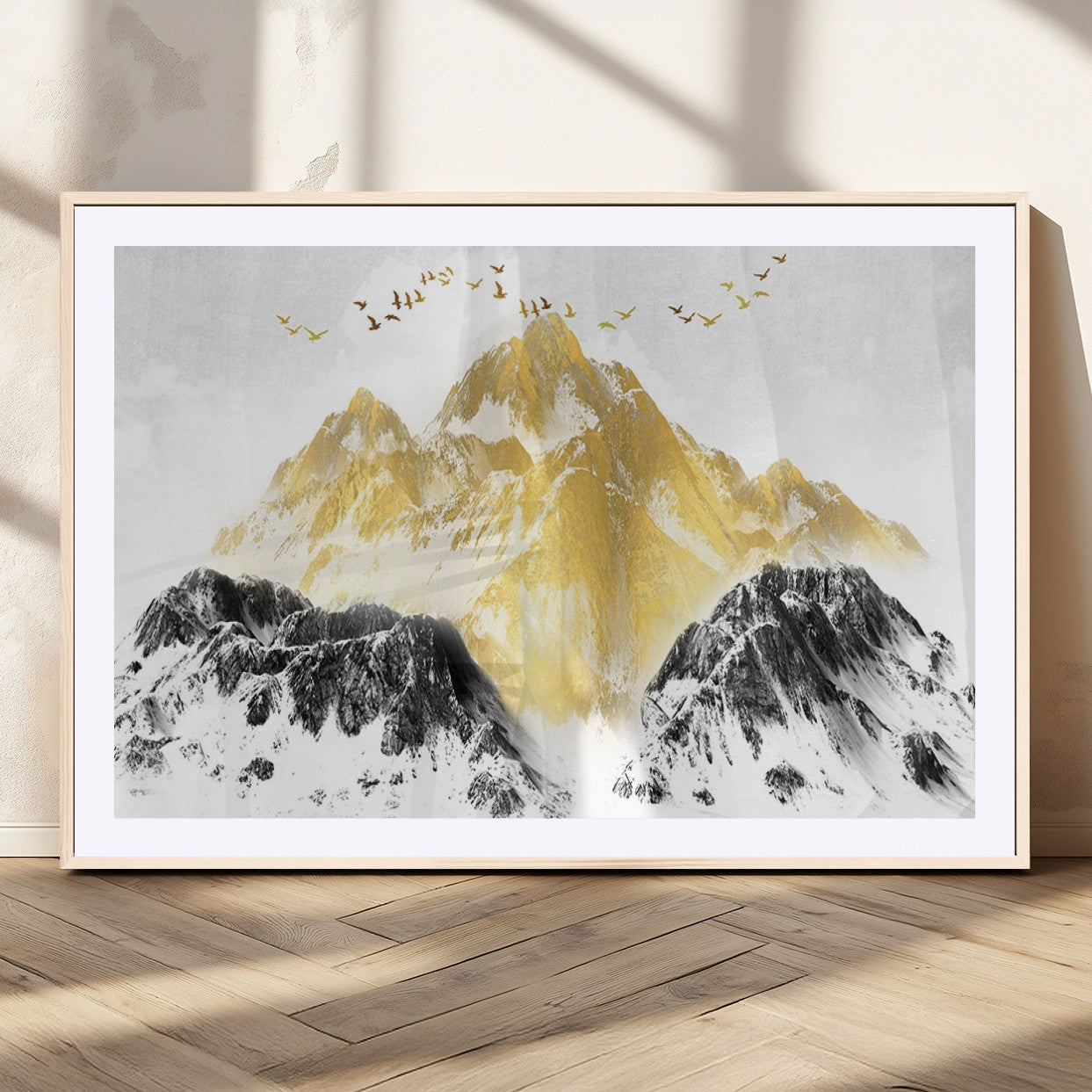 -Golden Mountain Triptych Wall Art Canvas Print, Modern Giclee Canvas Print, Nature Landscape Decor