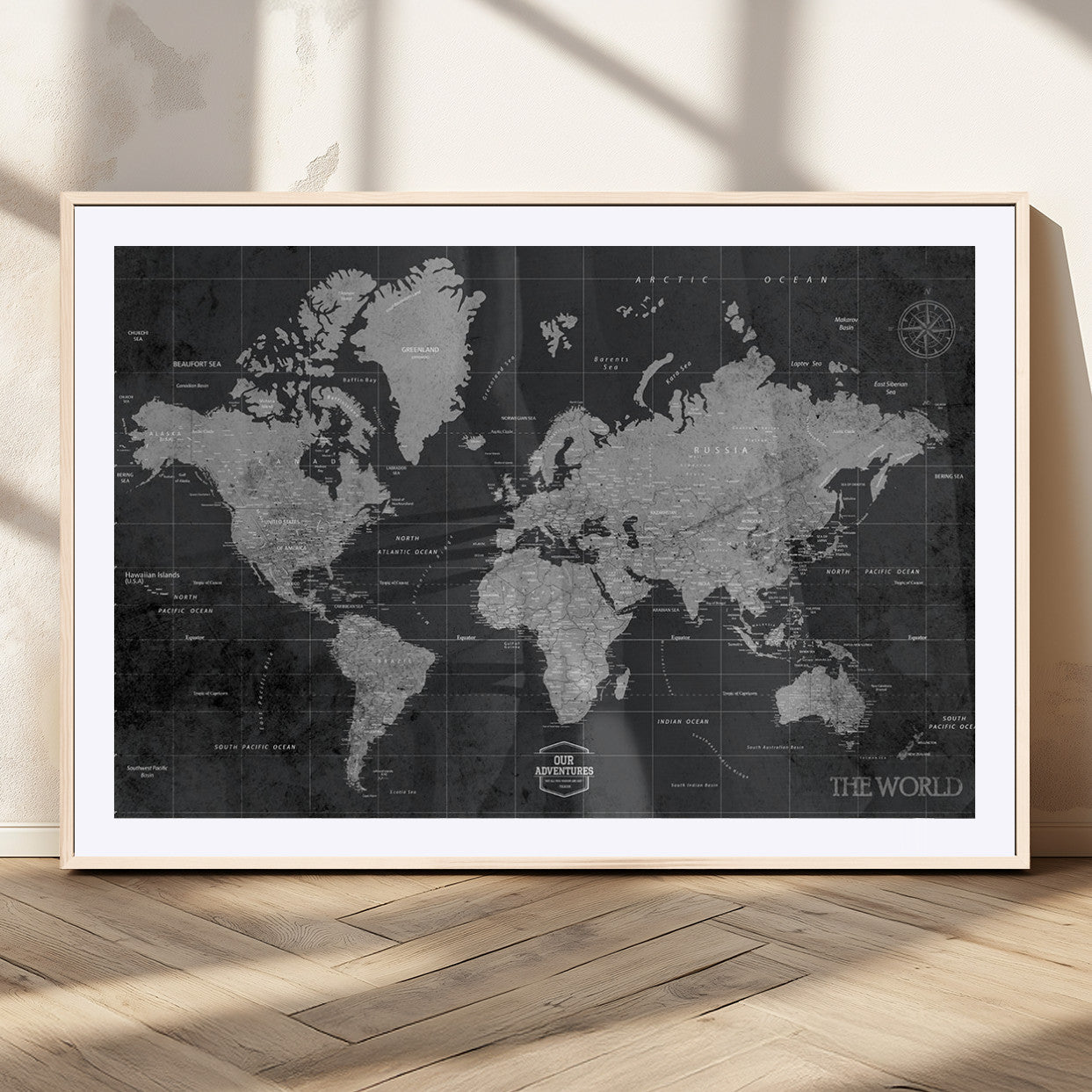 MGC-FP-36x24 - Push Pin World Map Canvas Print – Framed Wall Art for Couples to Track Their Travels – Anniversary