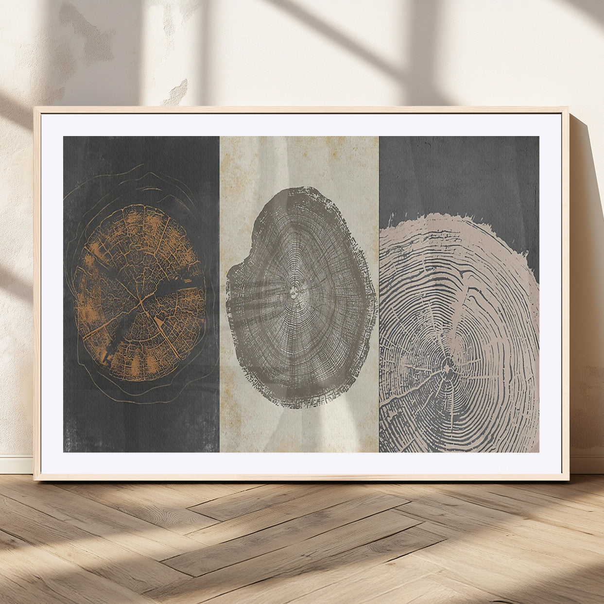 MGC-FP-36x24 - Boho Tree Ring Wall Art, Modern Minimalist Wood Grain Canvas, Tree Slice for Rustic Decor, Farmhouse