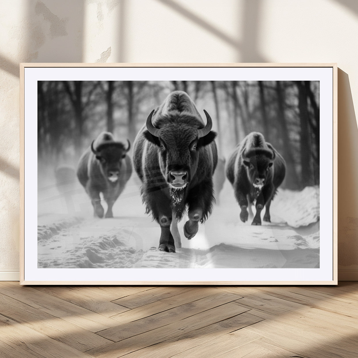 MGC-FP-36x24 - Buffalo Wall Art Canvas Print, Bison Family Wall Art Canvas Print