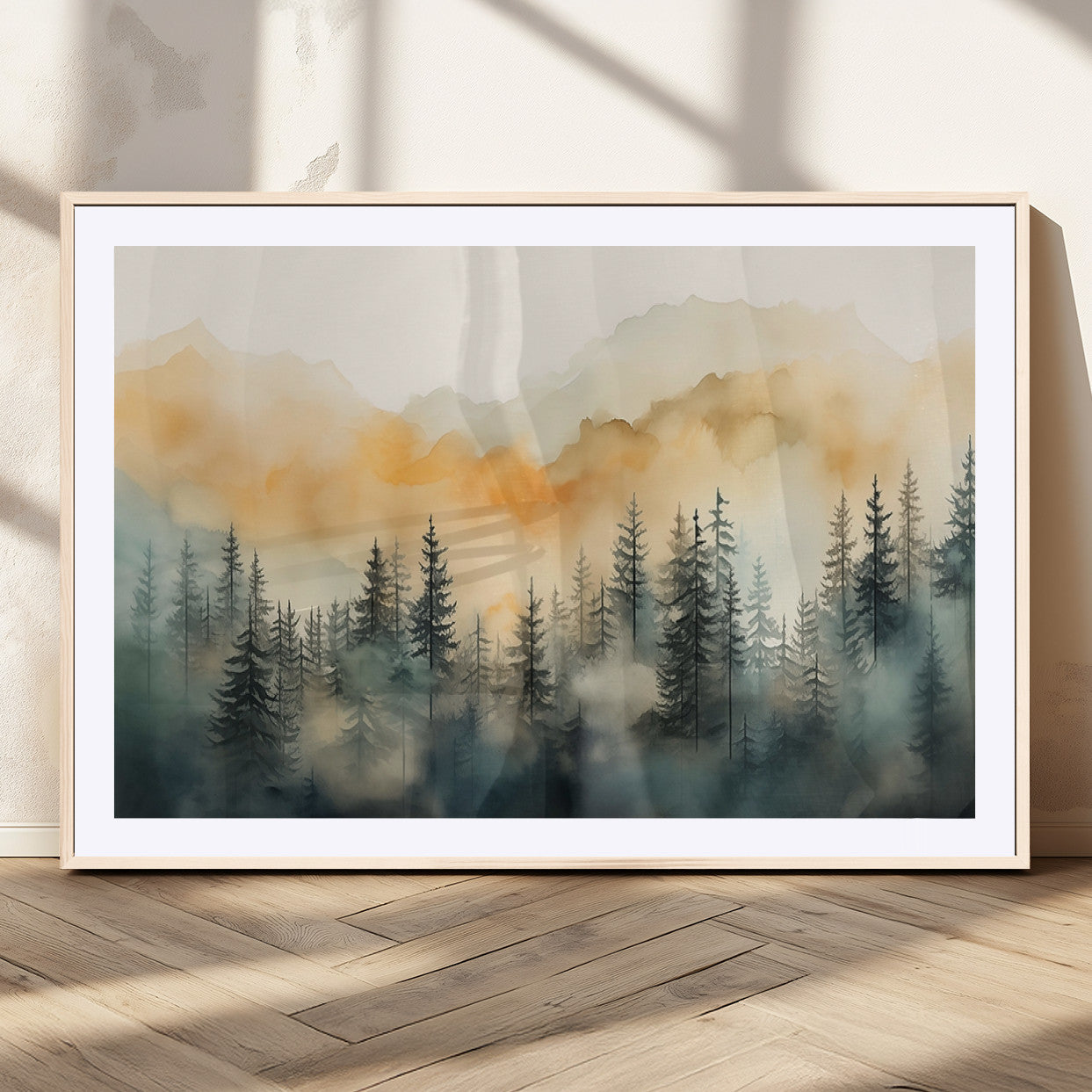 34155-MGC-FP-36x24_Natural-Abstract Forest Print - Mountain Wall Art | Autumn Landscape Canvas Print for Living Room, Bedroom, or Office | Large Wall Art Decor